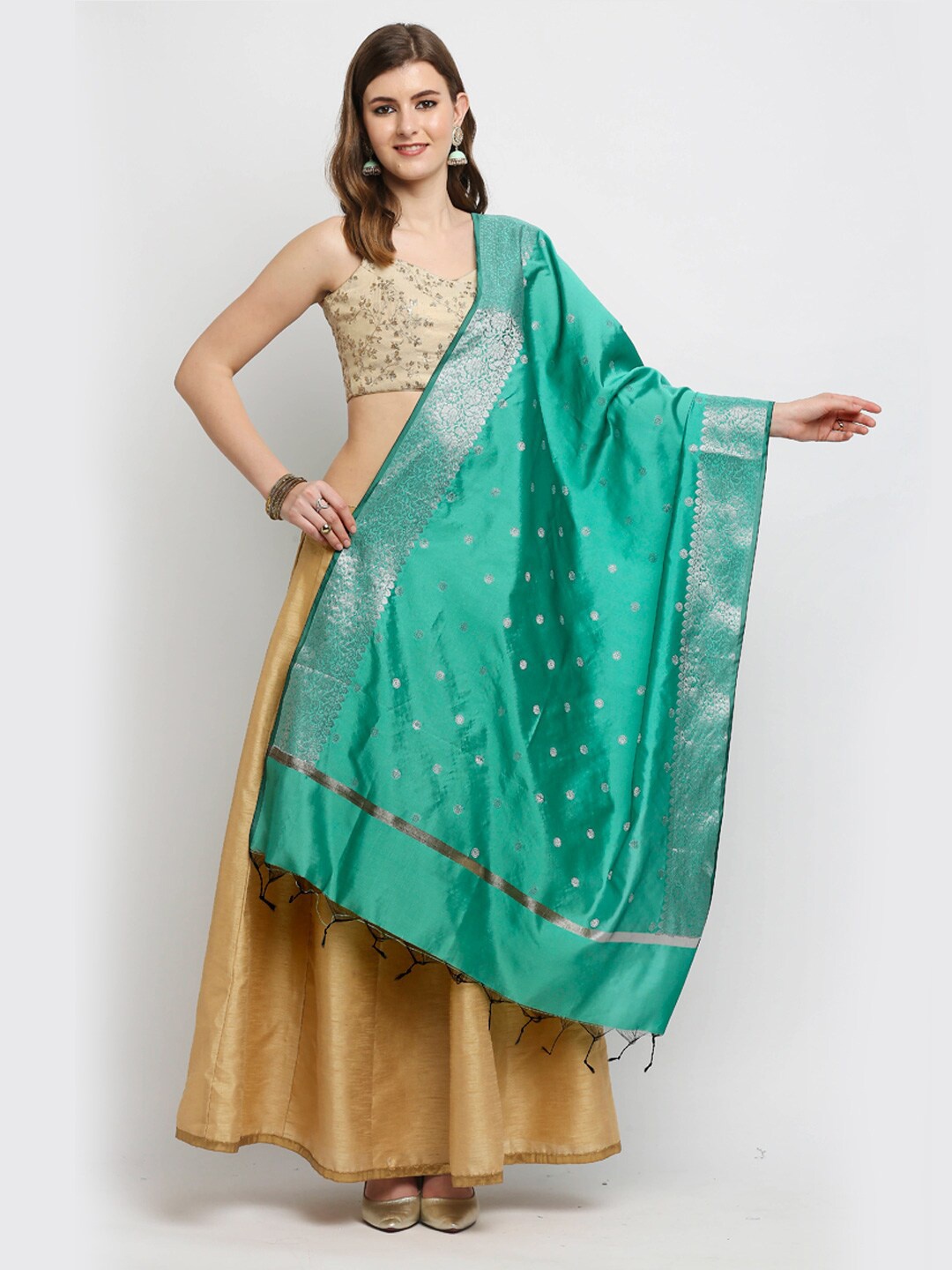 

Dupatta Bazaar Sea Green Ethnic Motifs Woven Design Dupatta
