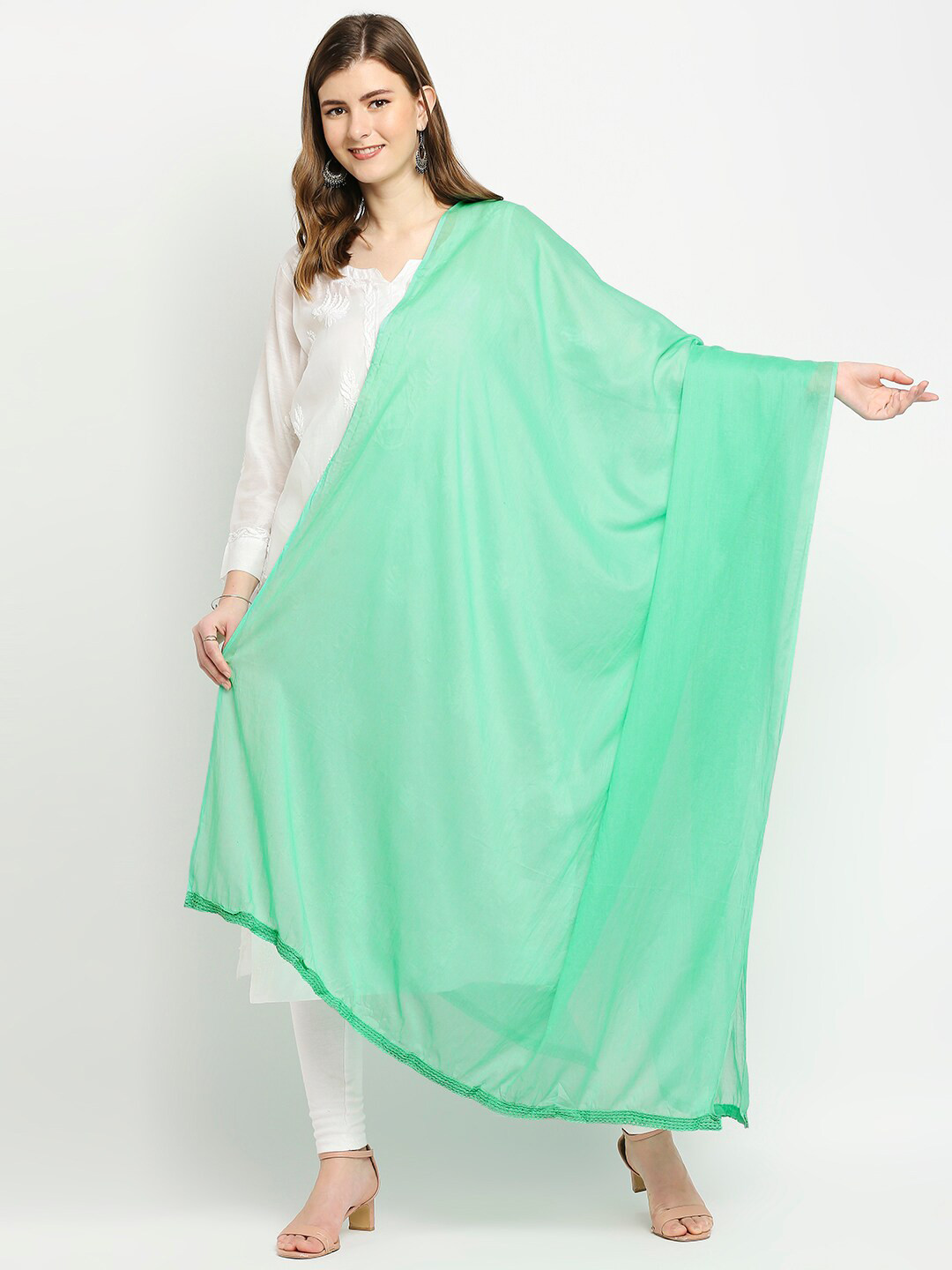 

Dupatta Bazaar Women Sea Green Solid Pure Cotton Dupatta