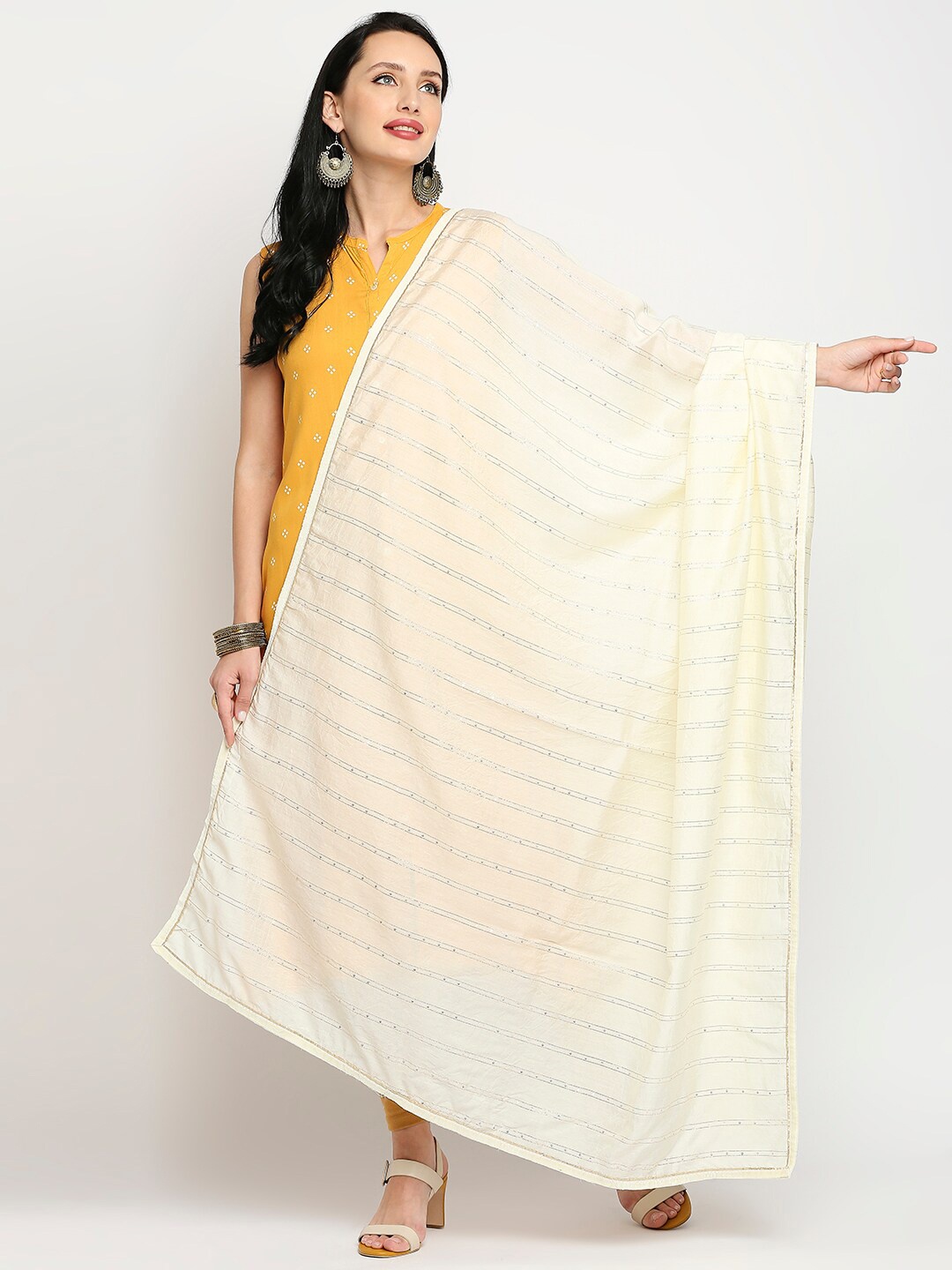 

Dupatta Bazaar Cream-Coloured Embroidered Pure Cotton Dupatta with Sequinned