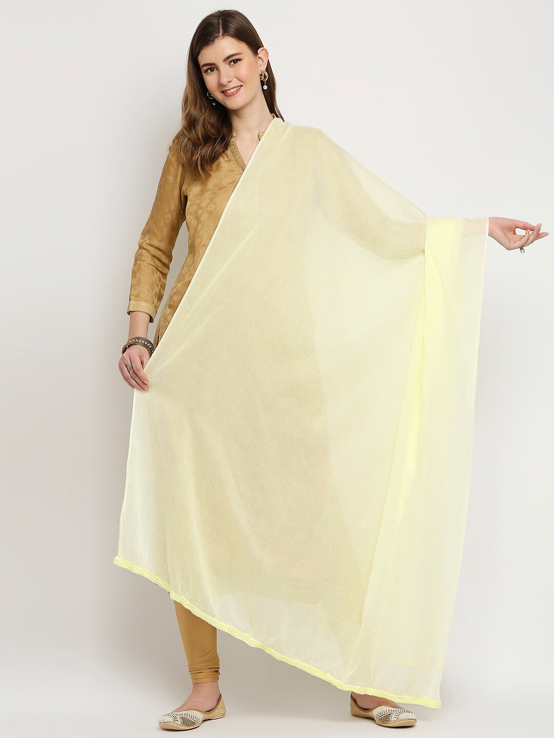 

Dupatta Bazaar Lemon Yellow Solid Pure Cotton Dupatta