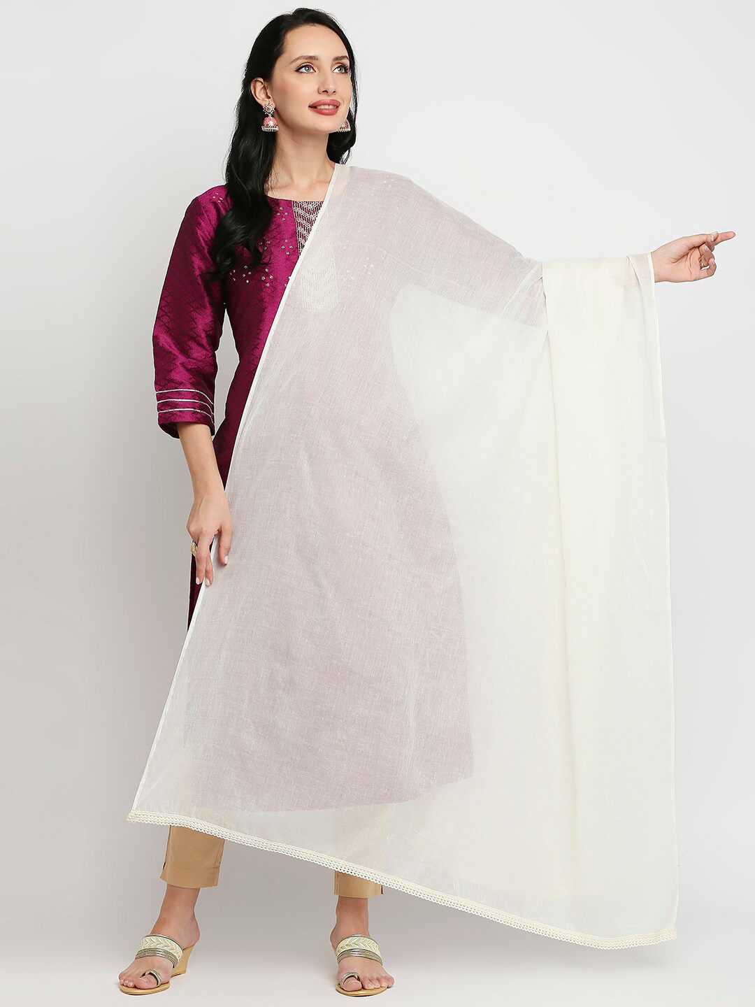 

Dupatta Bazaar Off White Pure Cotton Dupatta