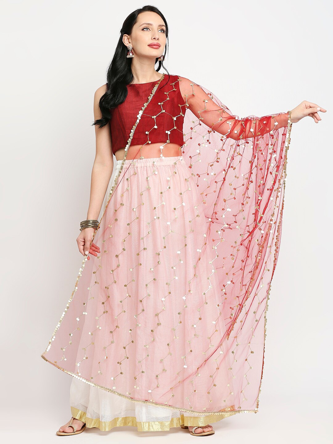 

Dupatta Bazaar Maroon Ethnic Motifs Embroidered Dupatta with Gotta Patti