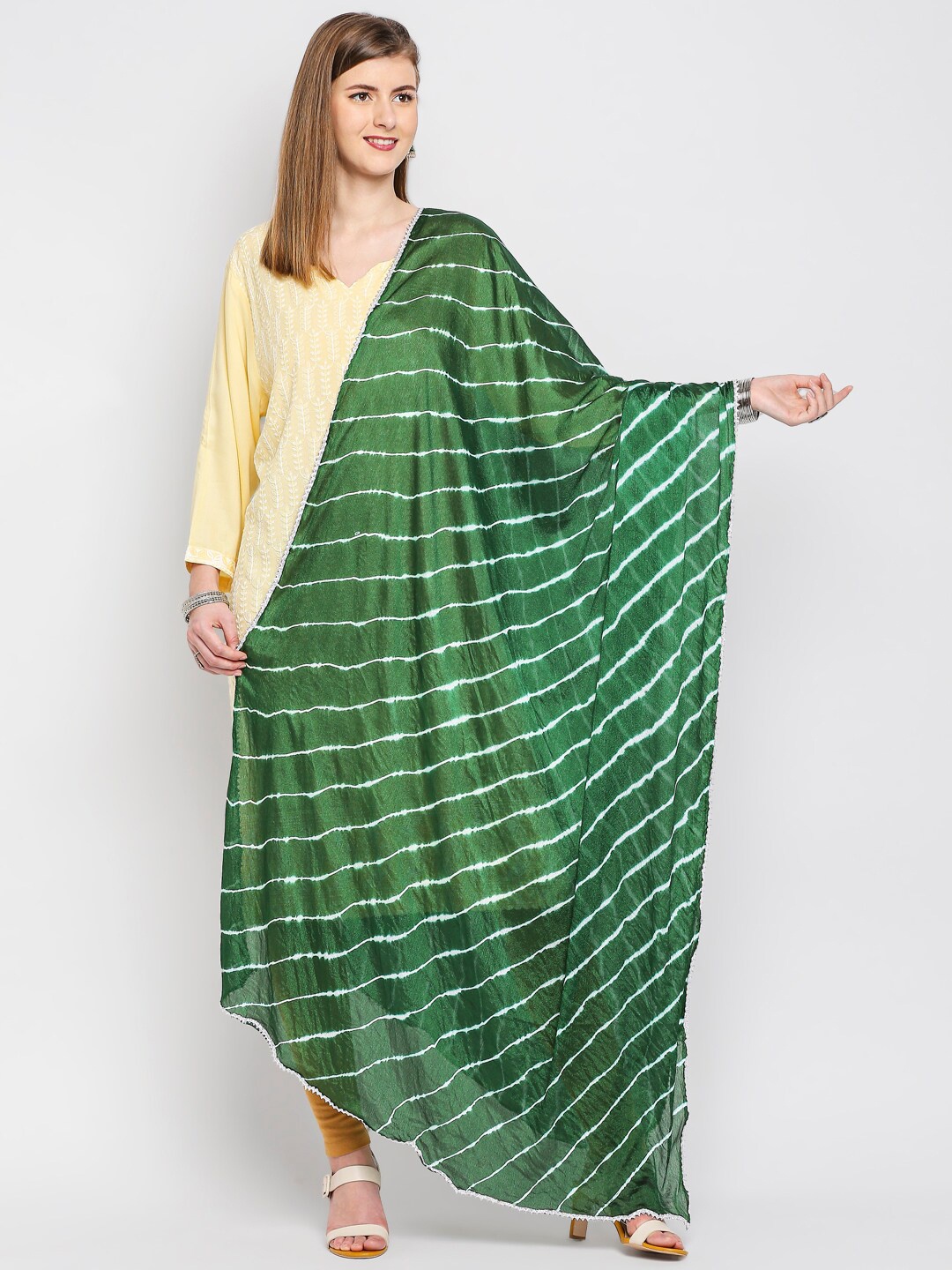 

Dupatta Bazaar Green Striped Tie and Dye Dupatta