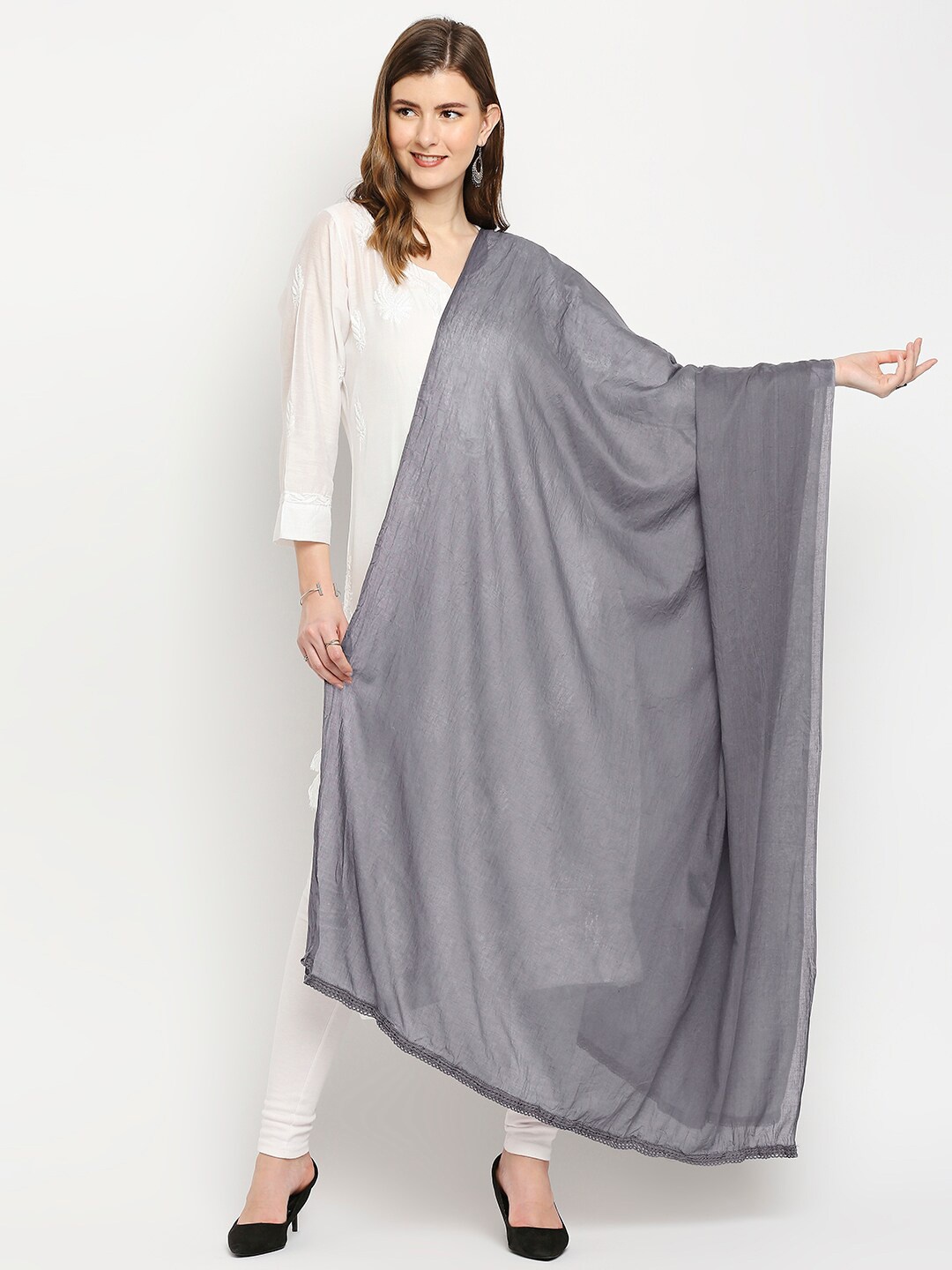

Dupatta Bazaar Women Grey Solid Pure Cotton Dupatta