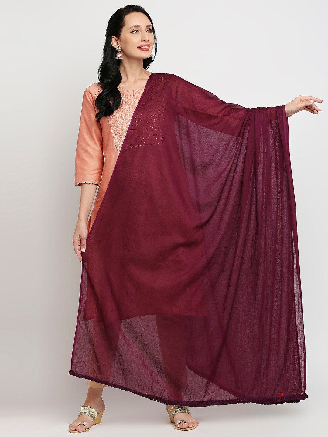

Dupatta Bazaar Burgundy Pure Cotton Dupatta
