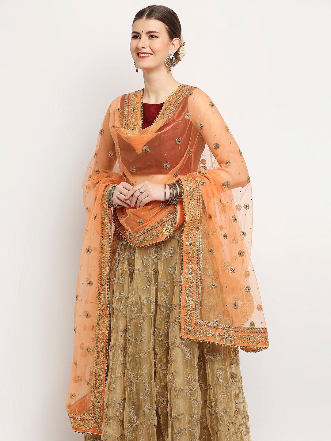 

Dupatta Bazaar Peach-Coloured Embroidered Dupatta