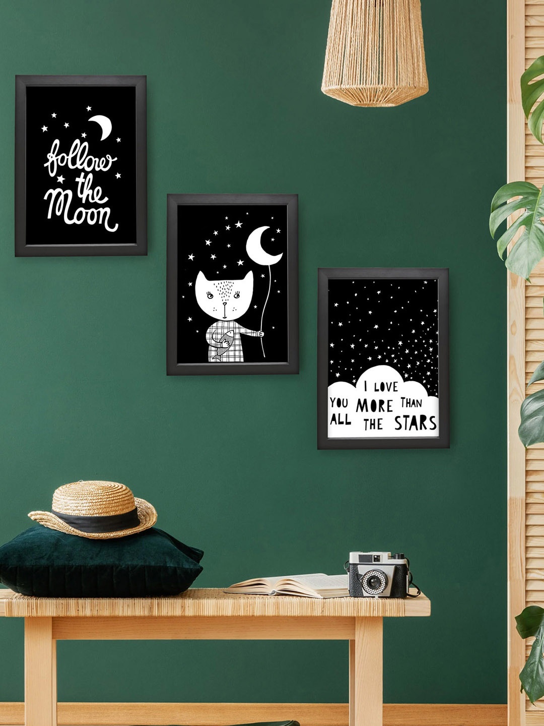 

TIED RIBBONS Set Of 3 White & Black Quotes Printed Framed Wall Art