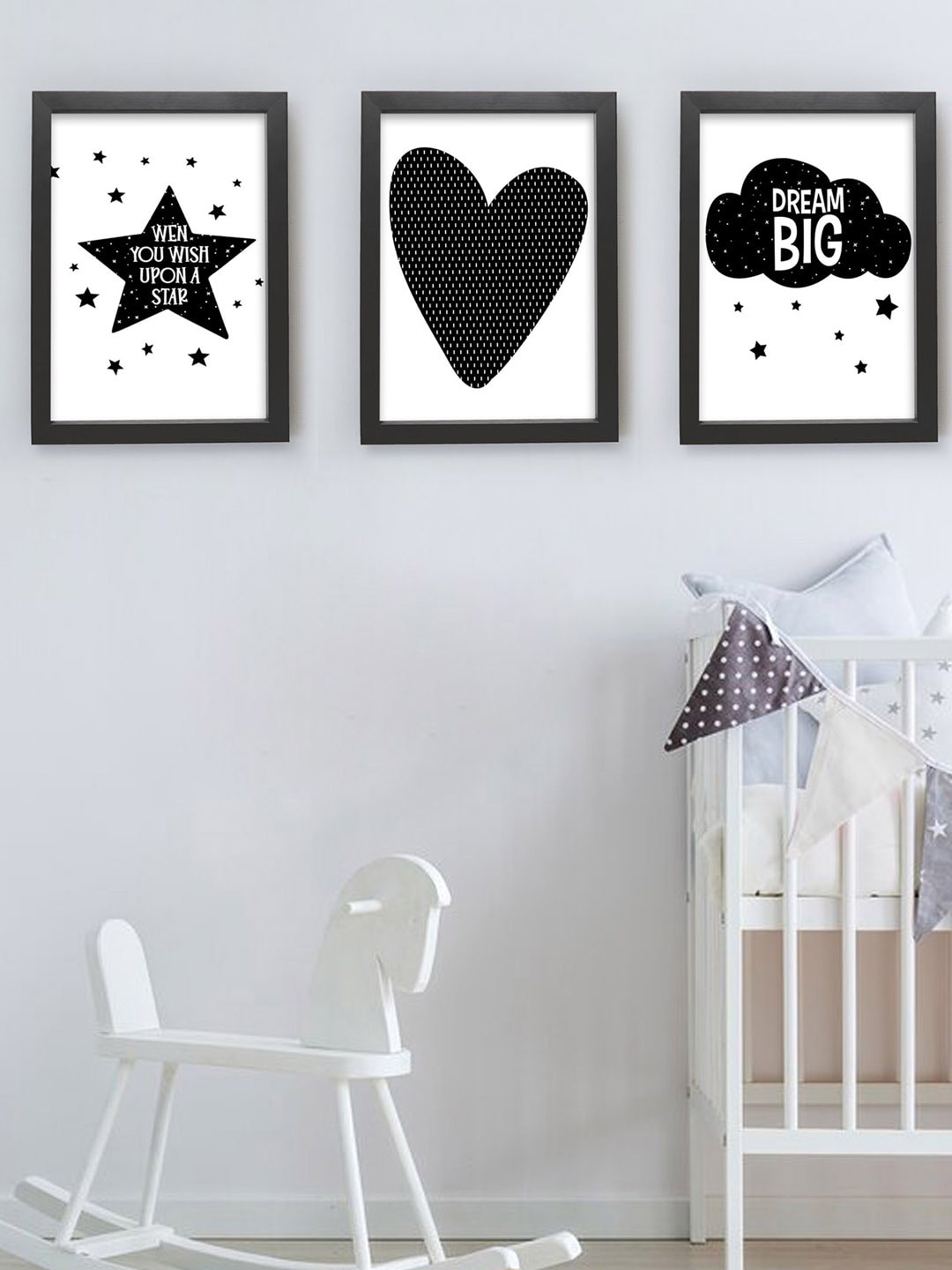 

TIED RIBBONS Set Of 3 Black & White Printed Framed Wall Art