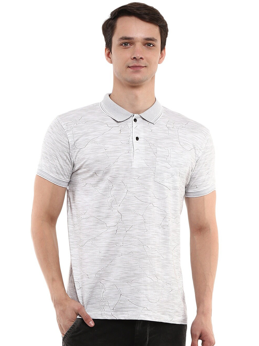 

V-Mart Men Grey Polo Collar Cotton T-shirt