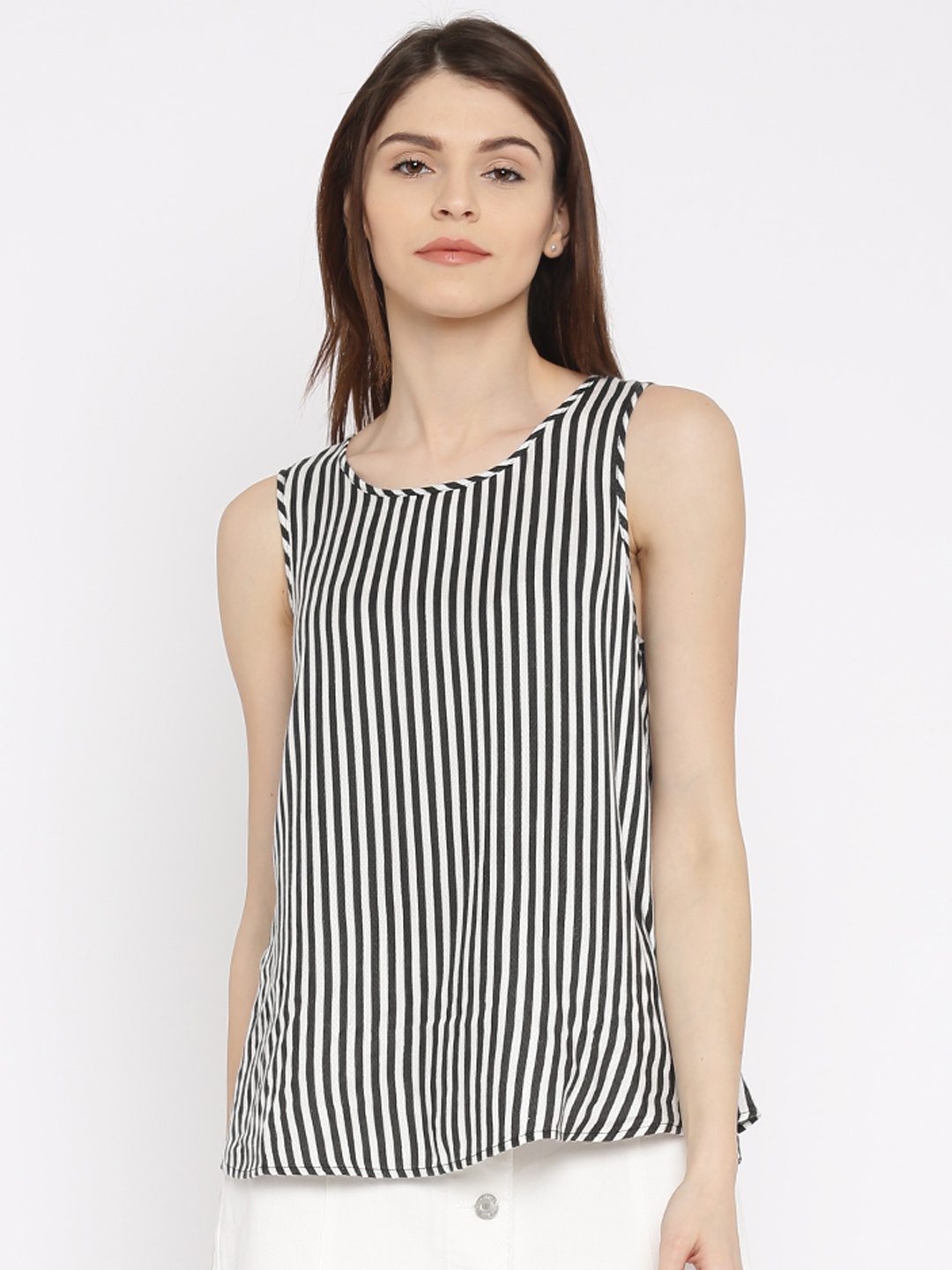 

Vero Moda Women Black & White Striped Sleeveless Top