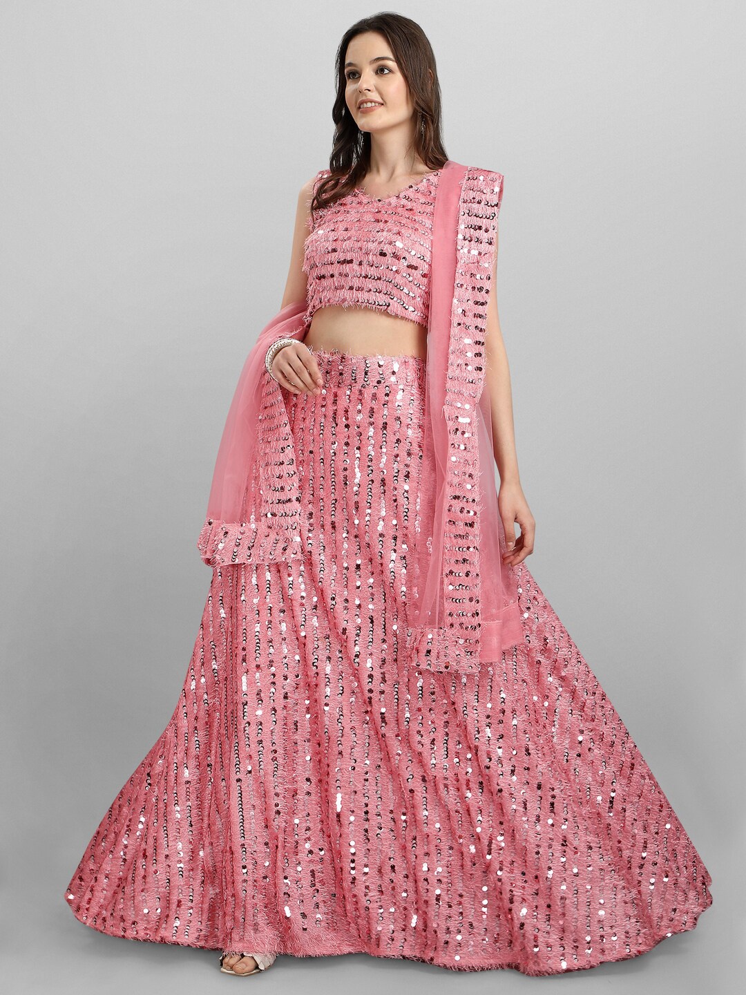 

JATRIQQ Pink Embellished Semi-Stitched Lehenga & Unstitched Blouse With Dupatta
