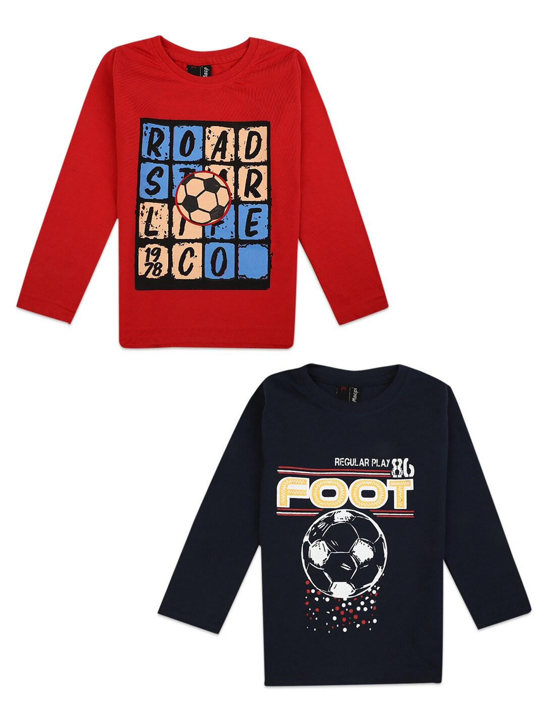 

V-Mart Boys Pack of 2 Navy Blue & Red Printed T-shirt