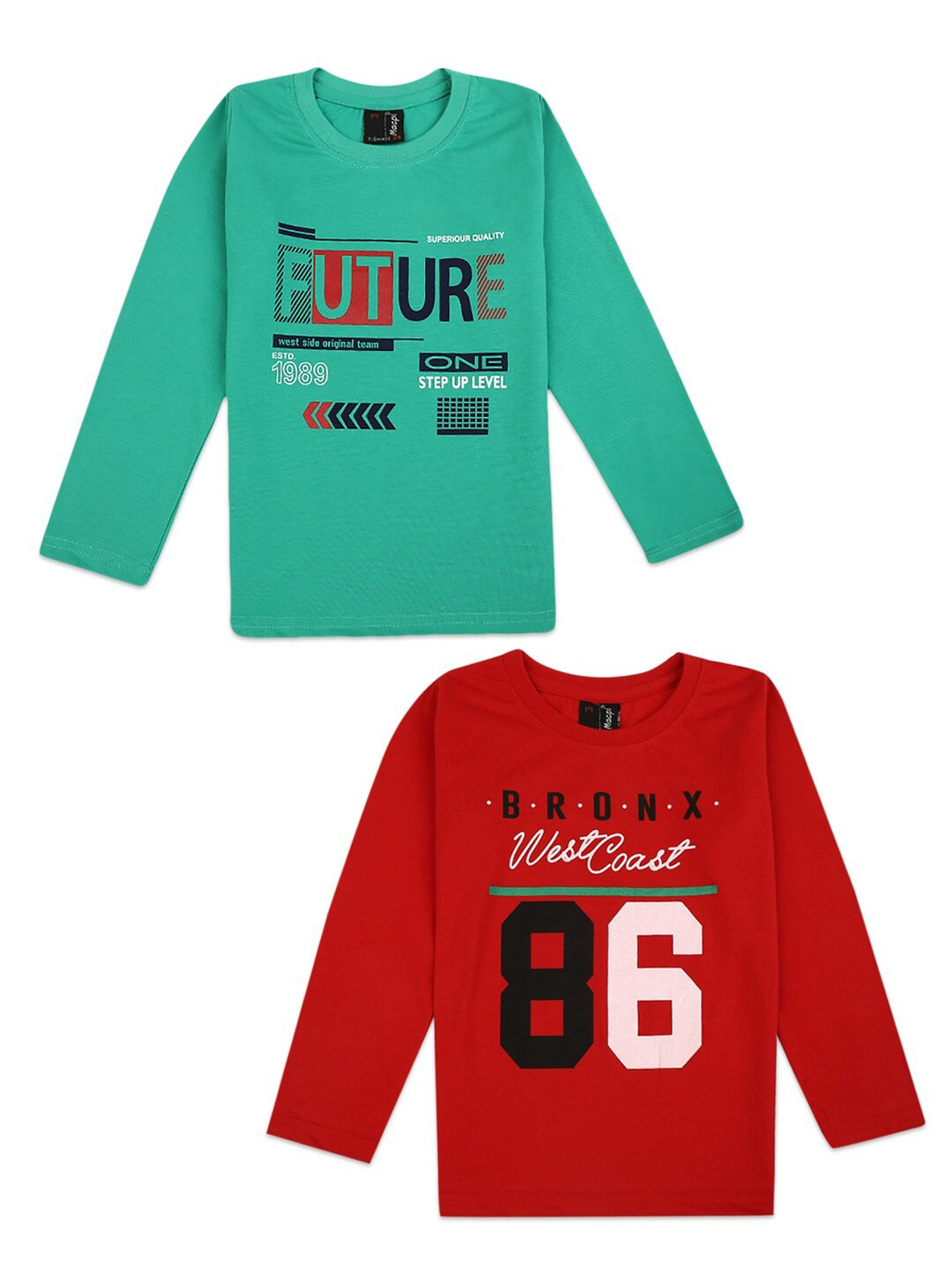 

V-Mart Boys Green & Red Pack Of 2 Printed Applique T-shirt