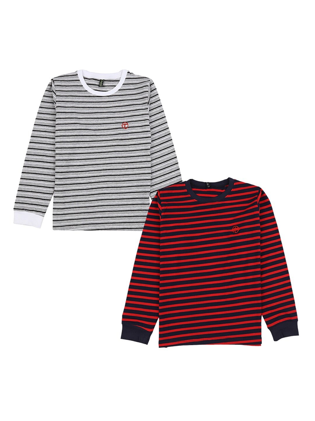 

V-Mart Boys Grey & Red Pack Of 2 Striped Full Sleeves T-shirt