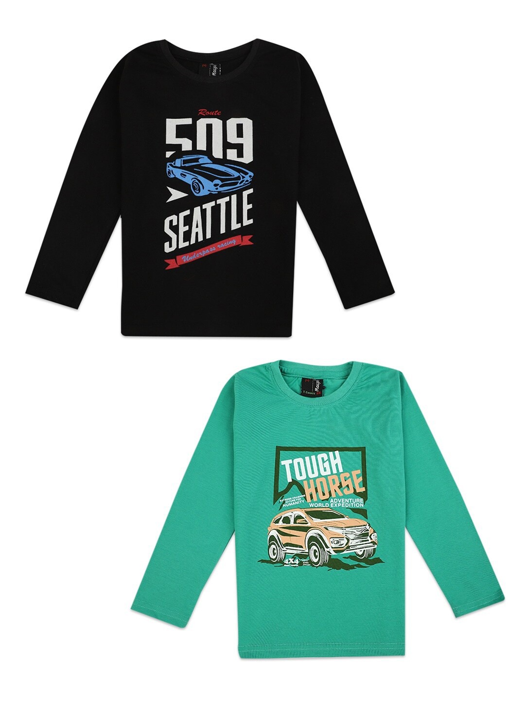 

V-Mart Boys Black & Sea Green Typography Set Of 2 Printed Cotton T-shirt