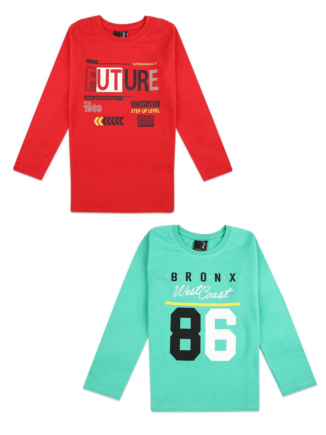 V-Mart Boys Pack of 2 Sea Green & Red Typography Printed Cotton T-shirts
