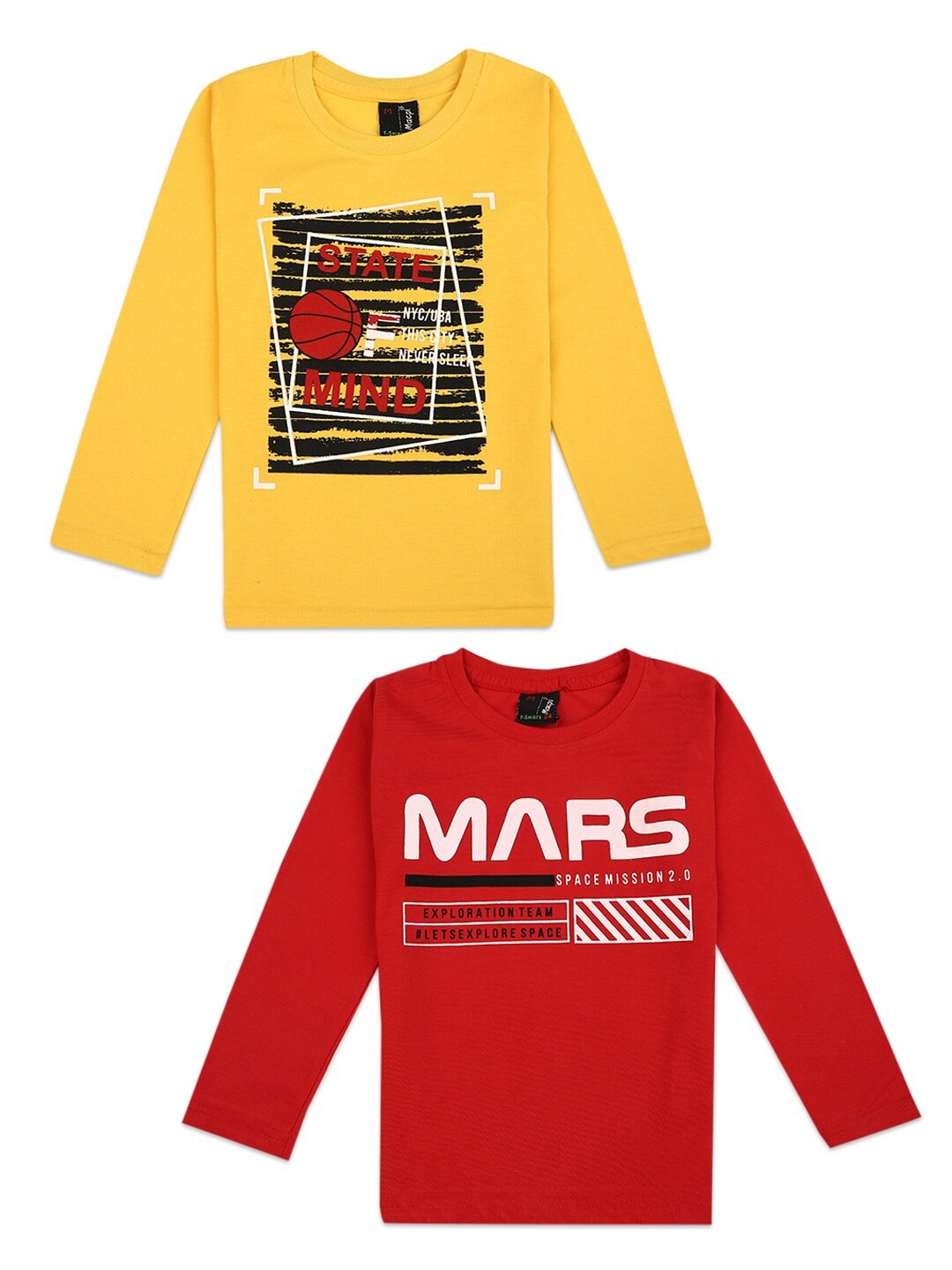 

V-Mart Boys Pack of 2 Yellow & Red Typography Printed Cotton T-shirt