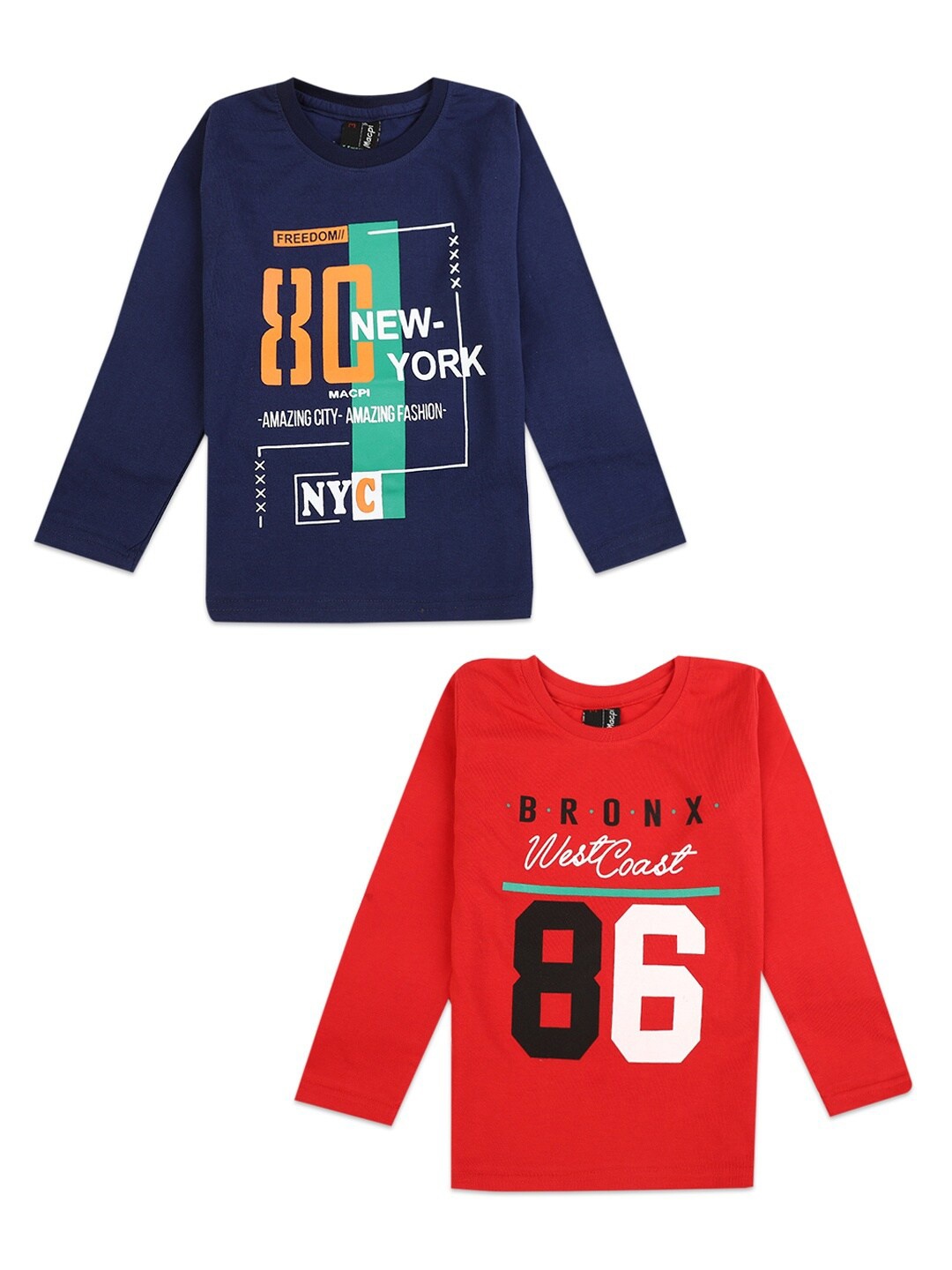 

V-Mart Pack of 2 Boys Red & Navy Blue Typography Printed T-shirt