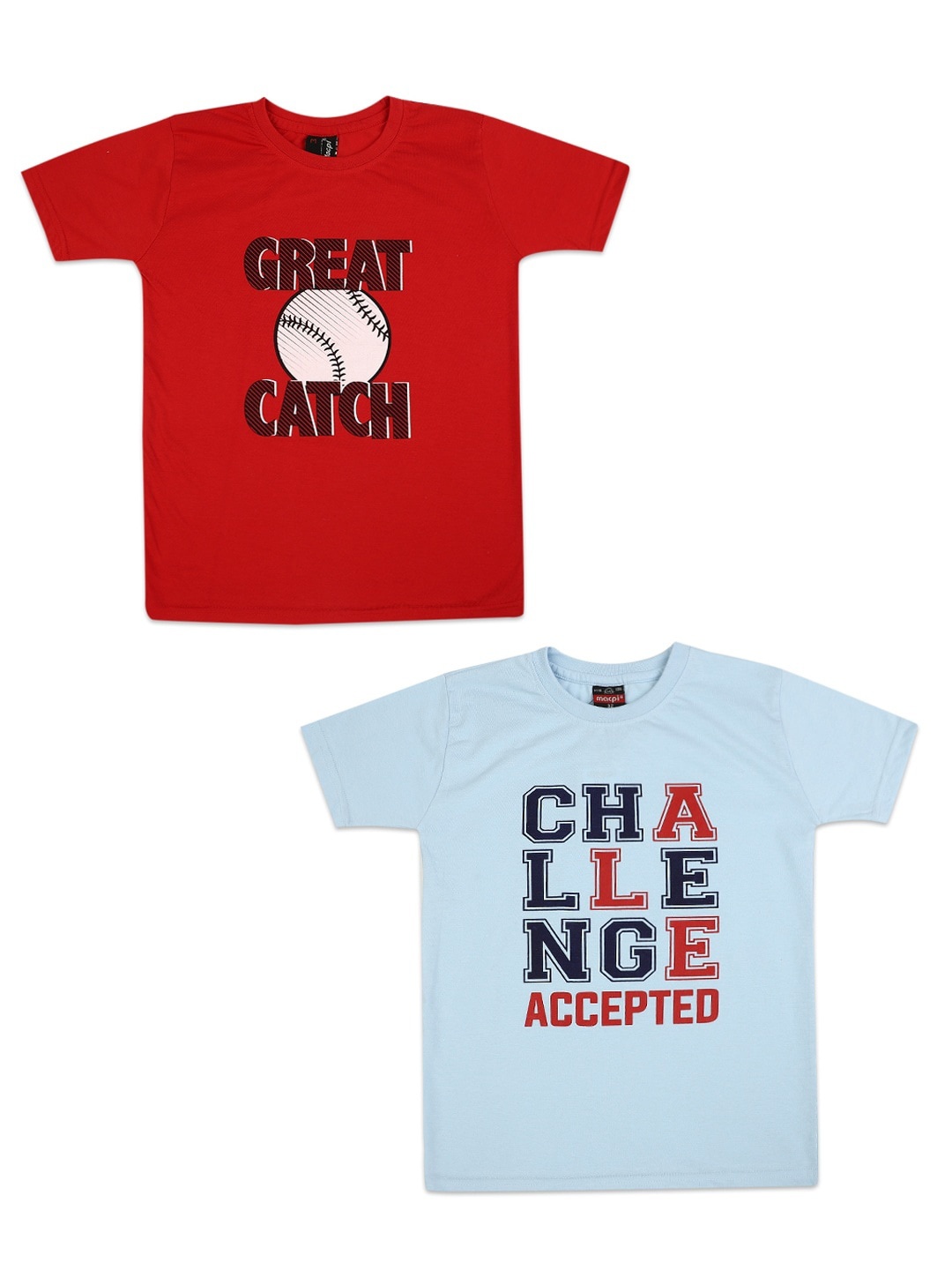

V-Mart Boys Pack of 2 Red & Blue Typography Printed Applique T-shirts