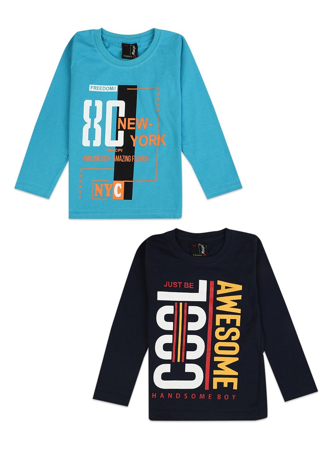 V-Mart Boys Pack Of 2 Printed T-shirts, Turquoise blue