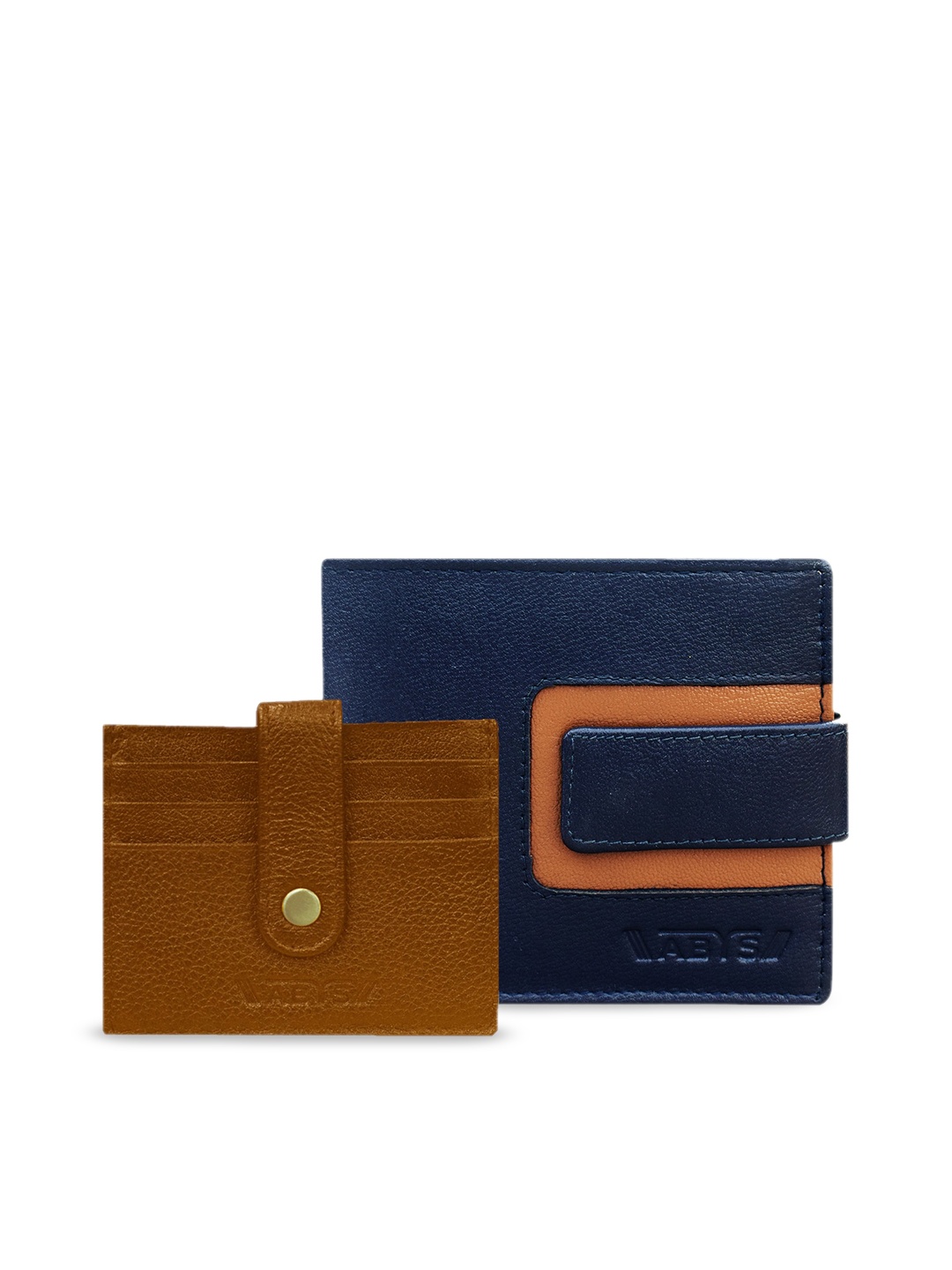 

ABYS Men Blue & Tan Brown Genuine Leather Wallet & Card Holder