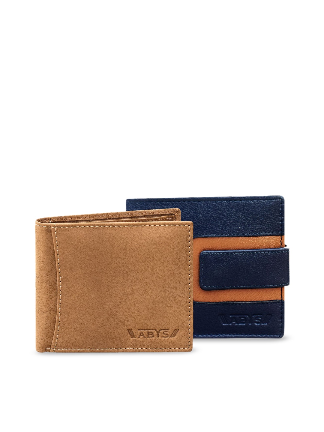 

ABYS Men Tan-Brown & Blue Solid Genuine Leather Wallet & Card Holder Accessory Gift Set