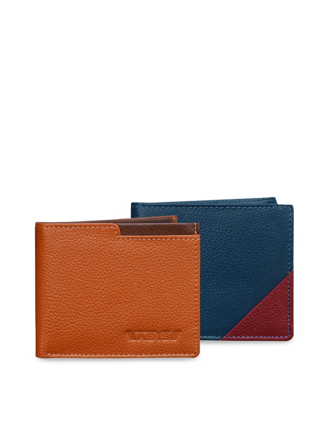 

ABYS Men Tan Brown & Navy Blue Pack of 2 Genuine Leather Wallets