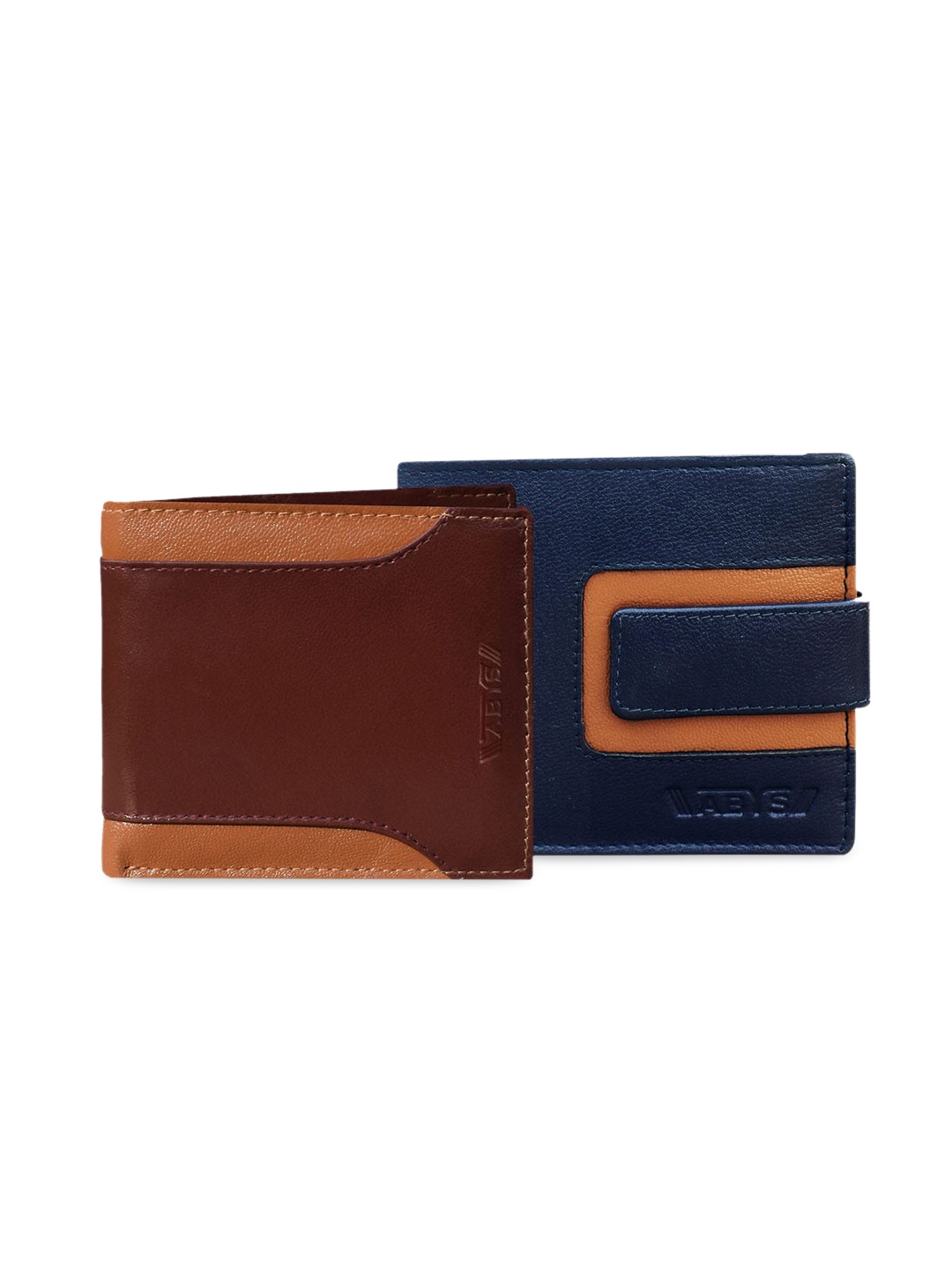 

ABYS Men Navy Blue & Brown Pack Of 2 Leather Two Fold Wallet