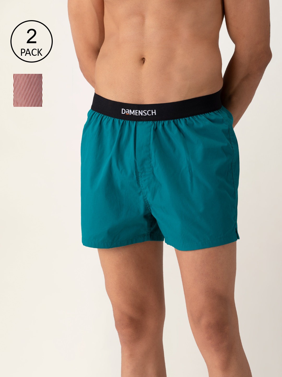 

DAMENSCH Men Pack of 2 Assorted Ultra-Light Cotton Regular Fit Inner Boxer, Red