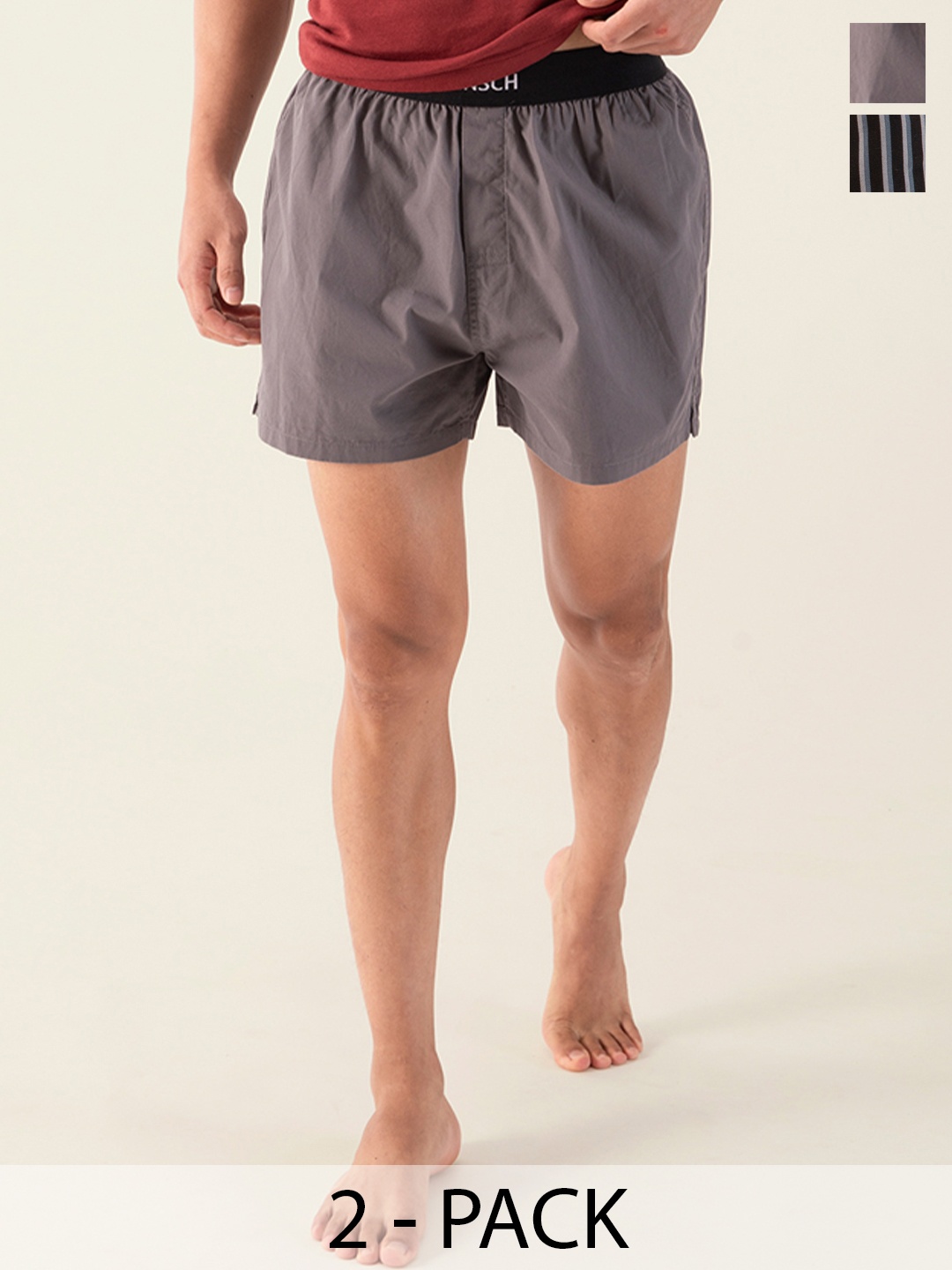 

DAMENSCH Men Pack Of 2 Pure Cotton Boxers DAM-MIX-SBX-NTB-LG, Grey