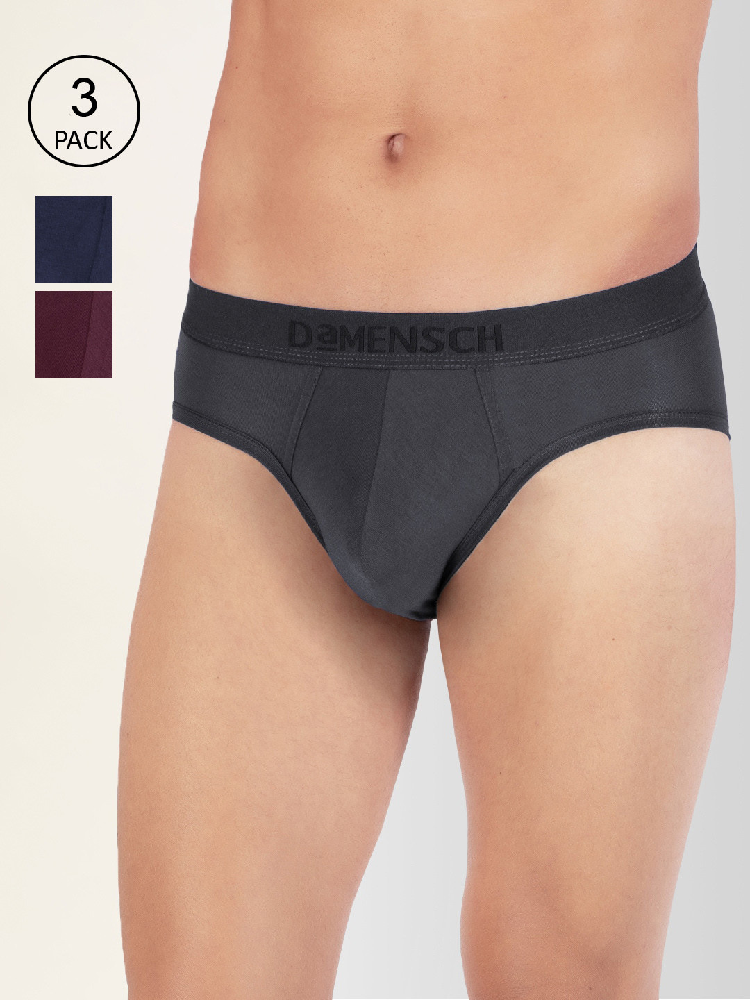 

DaMENSCH Pack of 3 DEO-SOFT Solid Premium Egyptian Cotton-Modal Blend Briefs, Multi