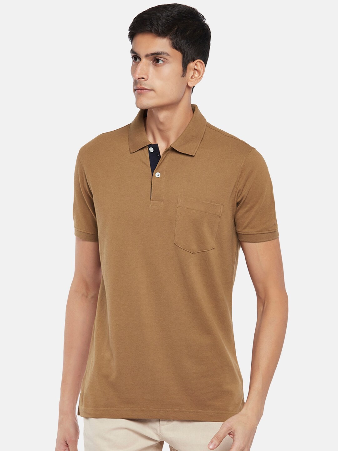 

BYFORD by Pantaloons Men Khaki Polo Collar T-shirt