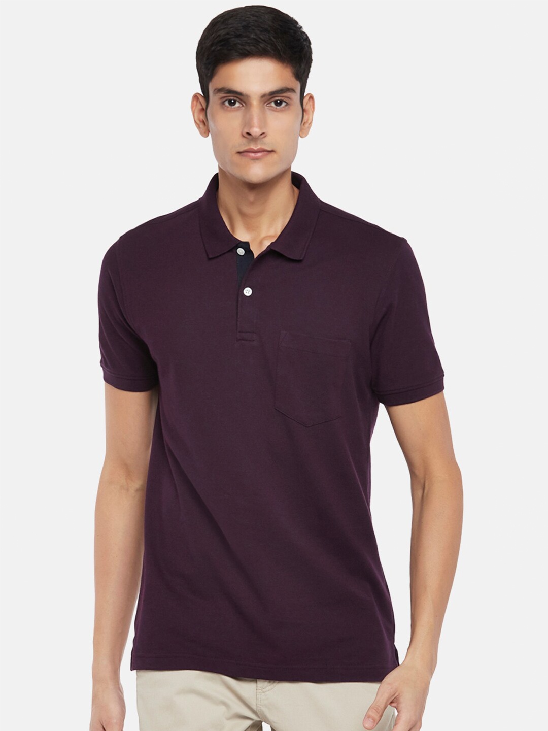 

BYFORD by Pantaloons Men Burgundy Polo Collar T-shirt