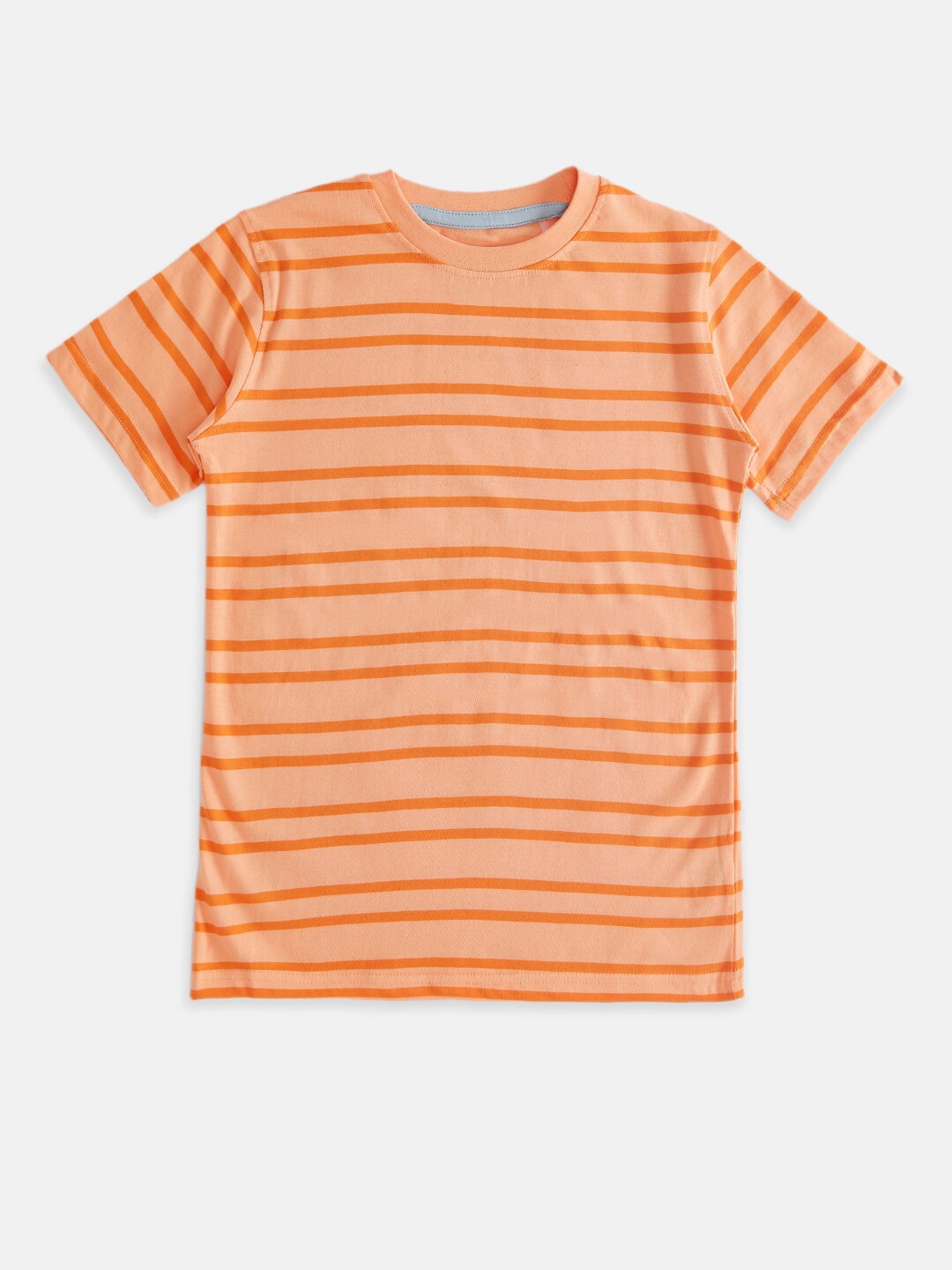 

Pantaloons Junior Boys Orange Striped Cotton T-shirt