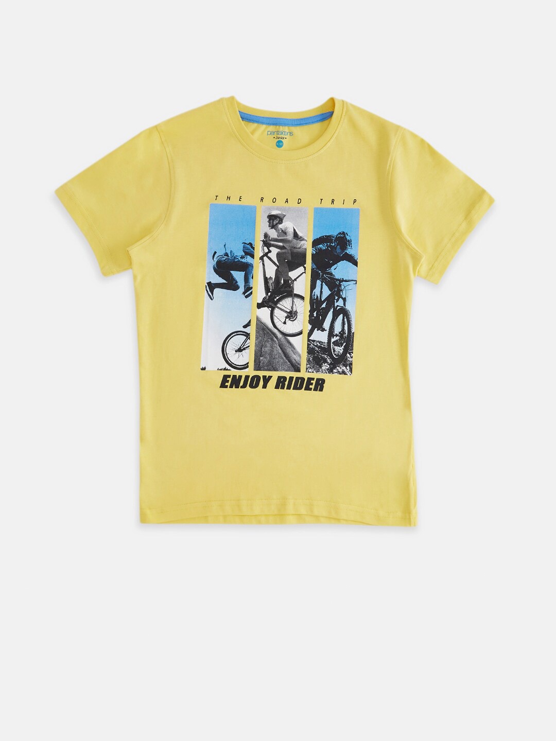 

Pantaloons Junior Boys Yellow & Blue Printed Cotton T-shirt