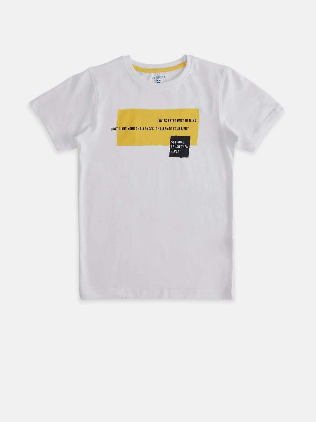 Pantaloons Junior Boys White & Yellow Typography Printed Cotton T-shirt