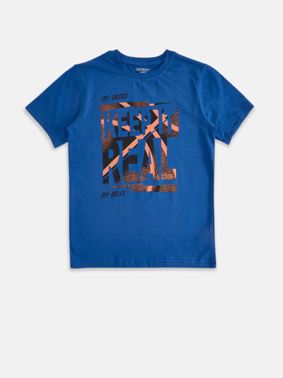 

Pantaloons Junior Boys Blue Printed Cotton T-shirt