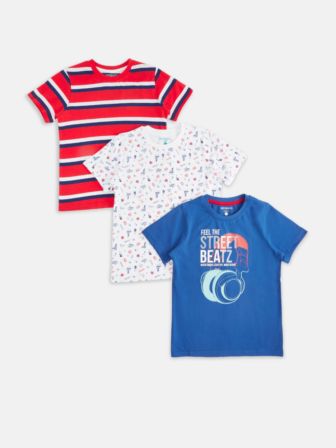 

Pantaloons Junior Boys Red & Blue Pack of 3 Printed Cotton T-shirt