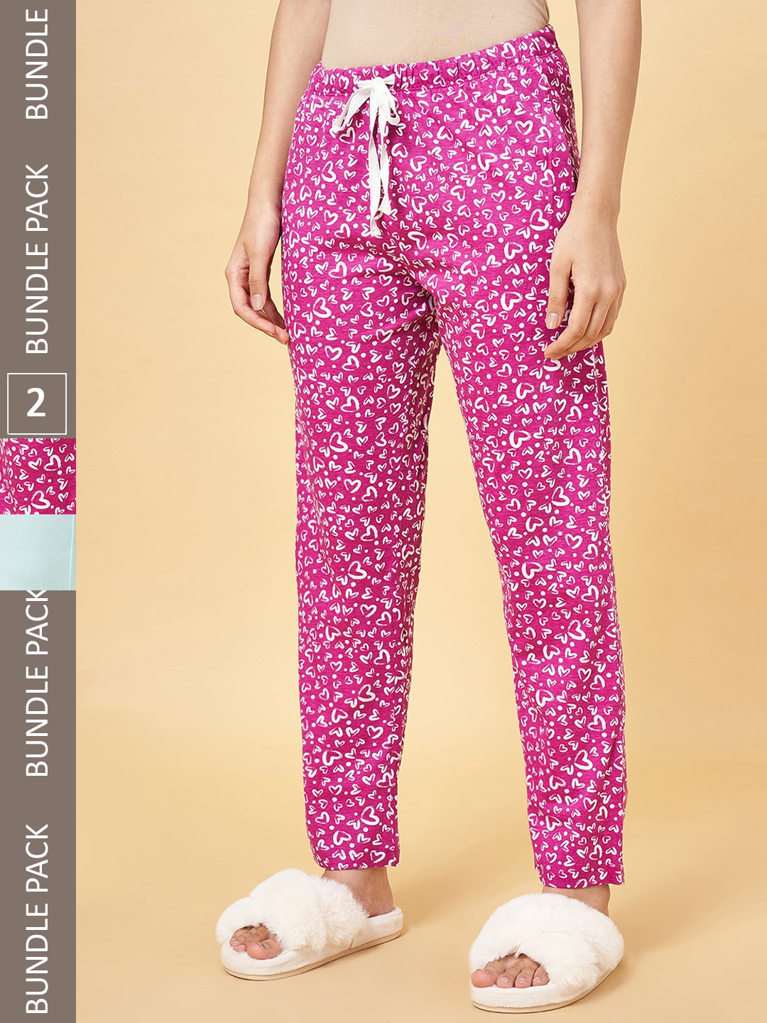 

Dreamz by Pantaloons Women Set of 2 Pink & Blue Printed Cotton Lounge Pants