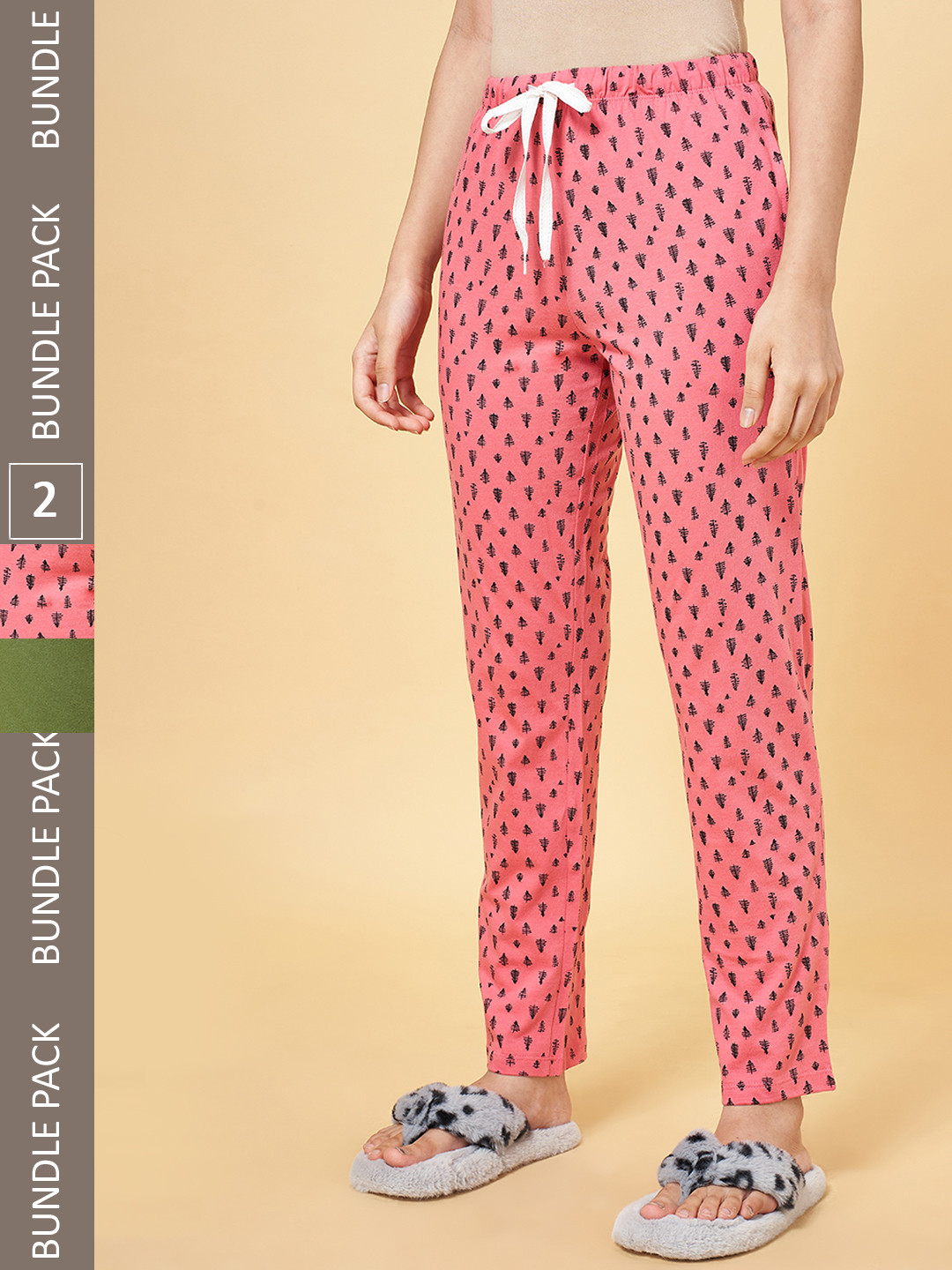 

Dreamz by Pantaloons Women Pack Of 2 Printed Cotton Lounge Pants, Green