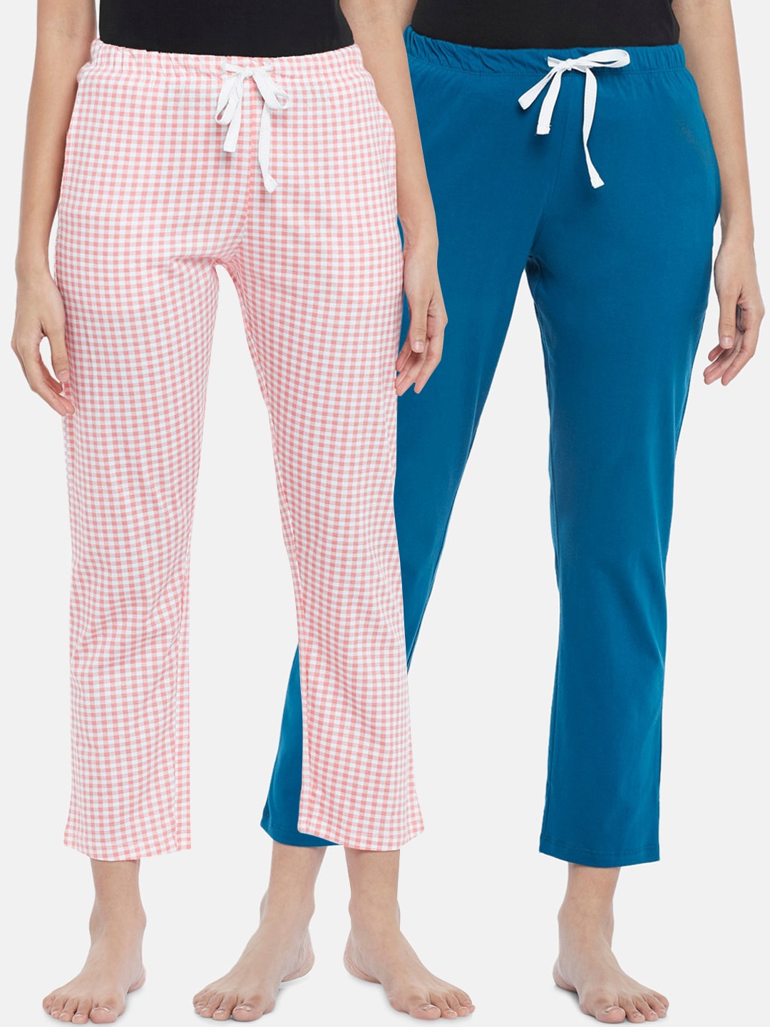 

Dreamz by Pantaloons Women Pack Of 2 Checked Cotton Lounge Pants, Pink