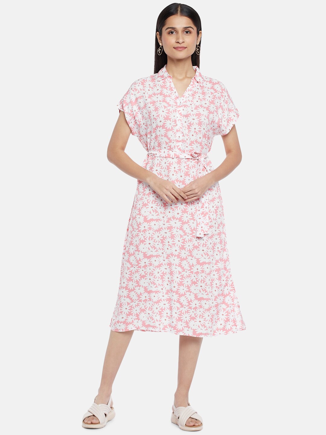 

Honey by Pantaloons Pink Floral A-Line Midi Dress