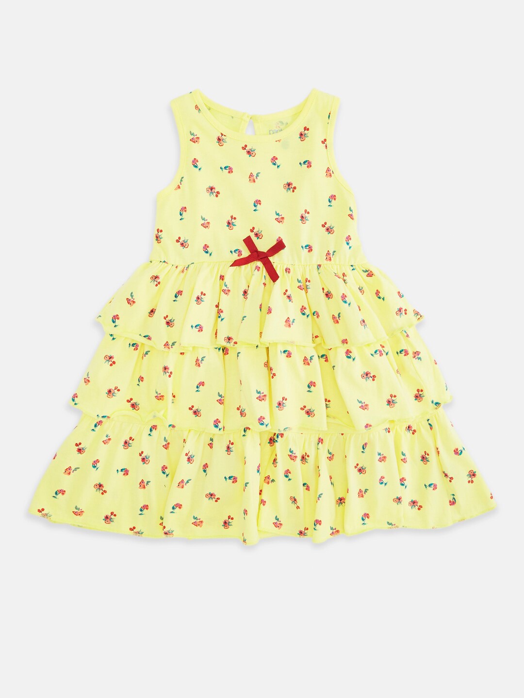 

Pantaloons Baby Girls Yellow Printed Layered Cotton Dress