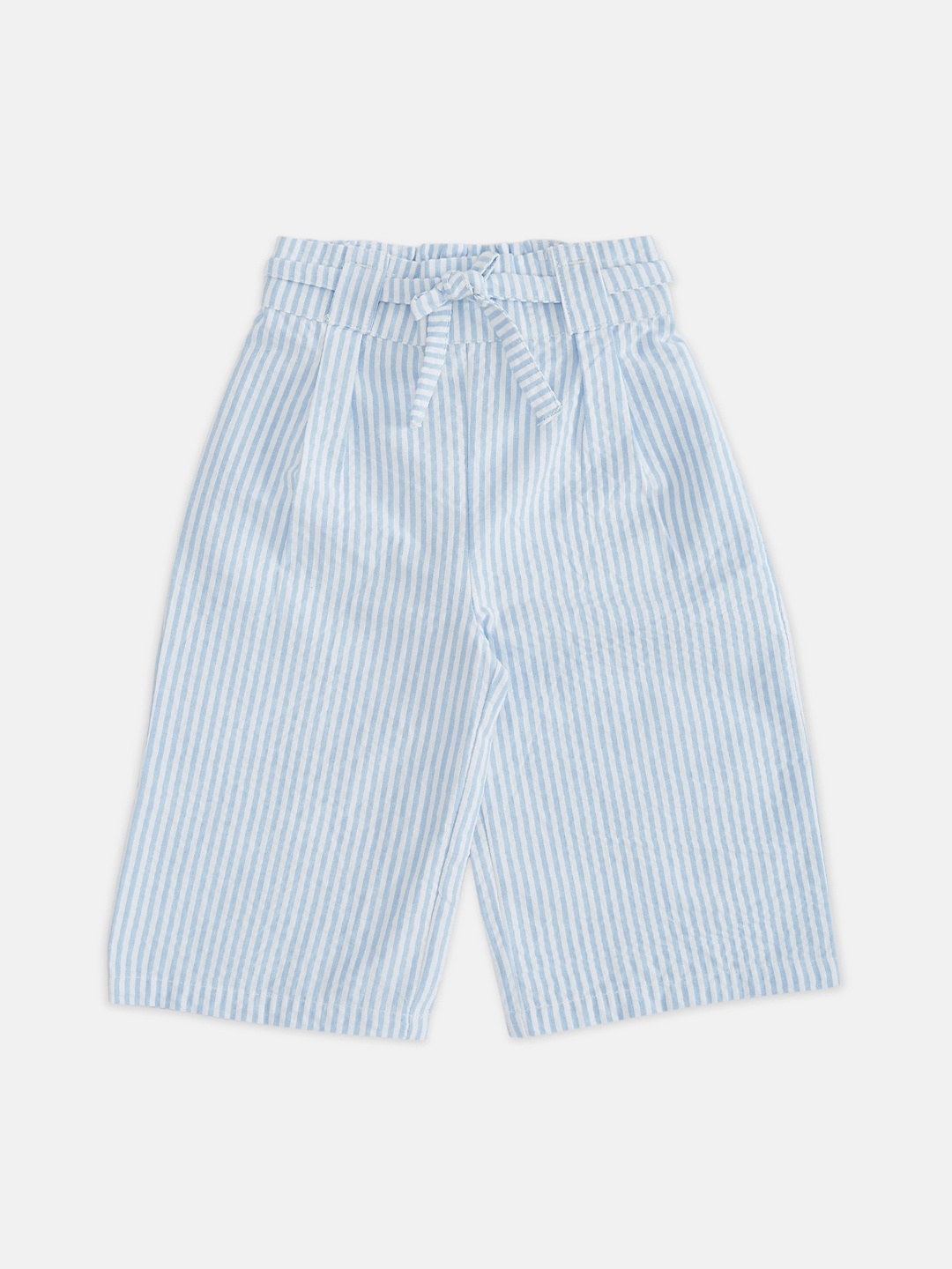 

Pantaloons Baby Girls Blue Striped Pleated Culottes Trousers