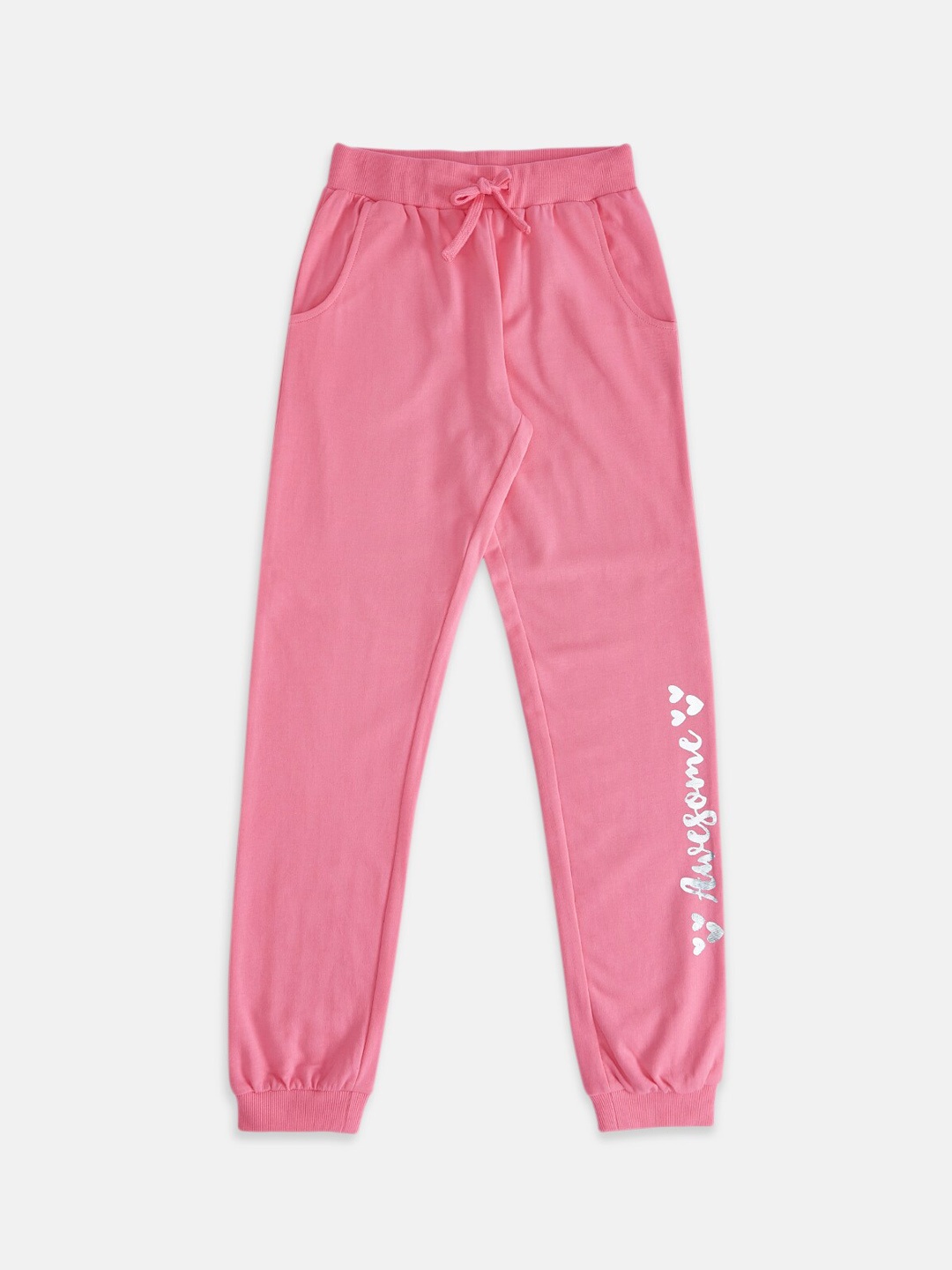 

Pantaloons Junior Girls Pink & White Printed Pure Cotton Joggers