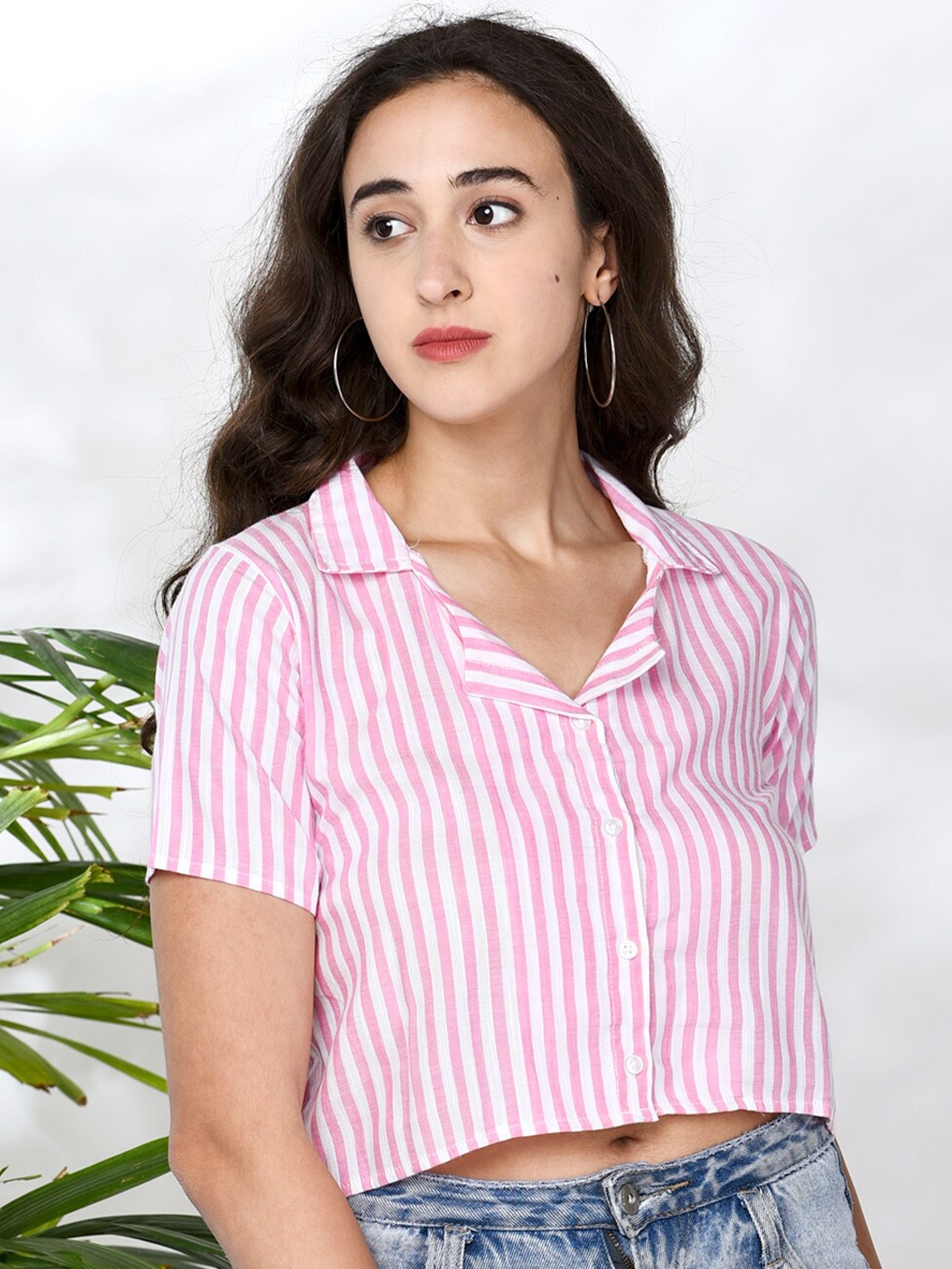 

CHIMPAAANZEE Women Pink Classic Boxy Striped Casual Shirt