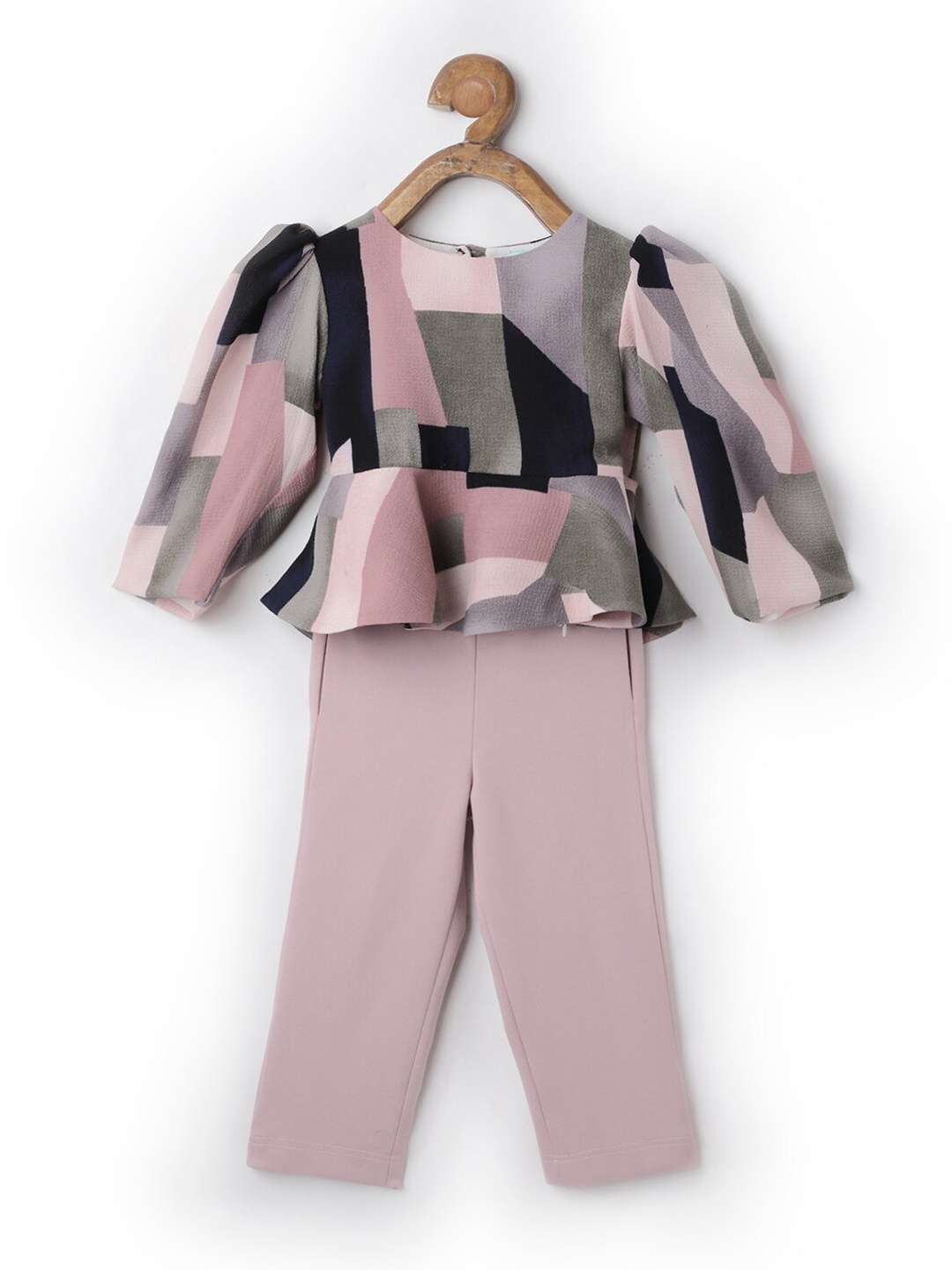 

TIC TAC TOE Girls Pink & Grey Printed Top with Trousers