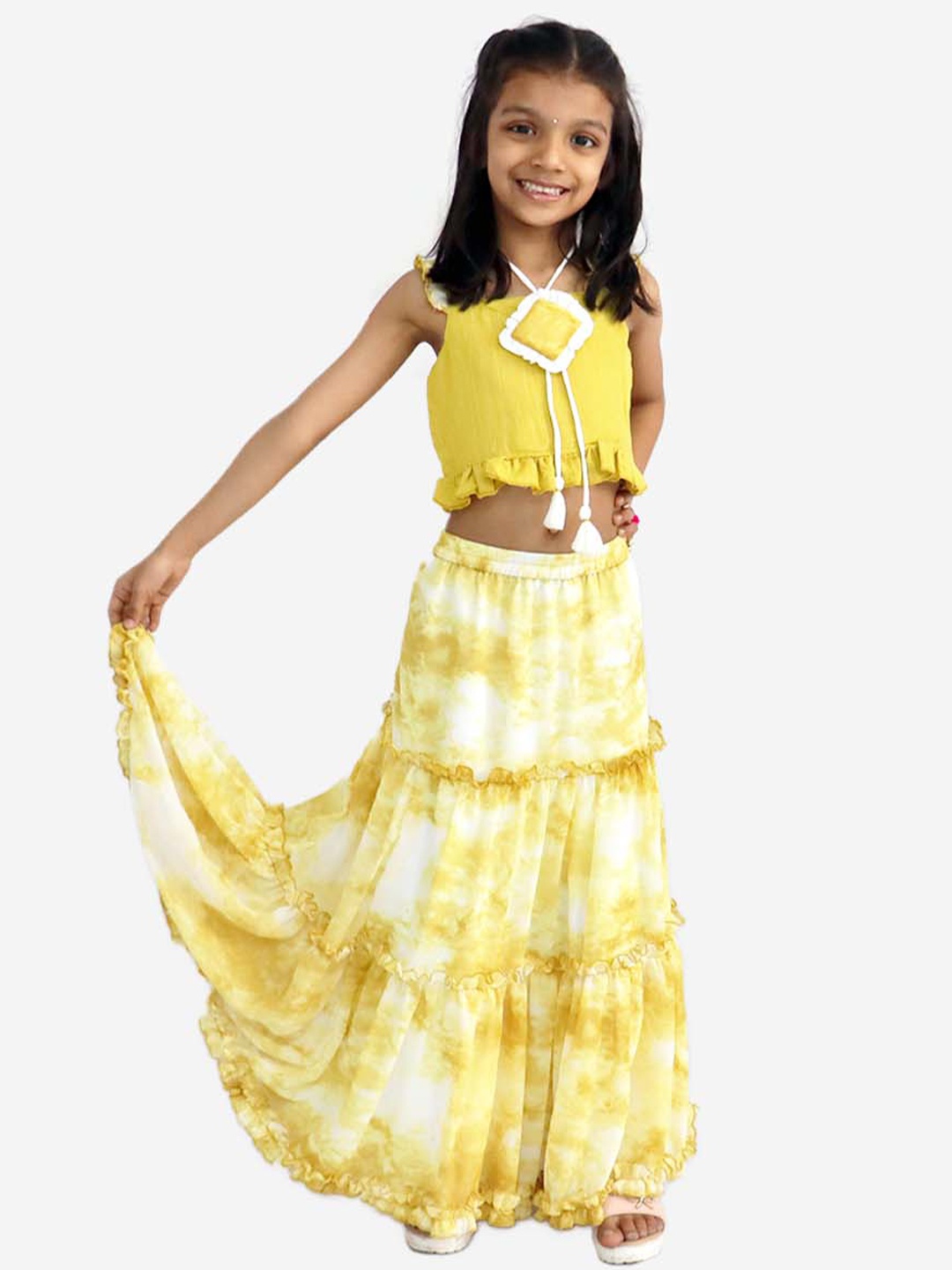 

TIC TAC TOE Girls Mustard Top with Skirt