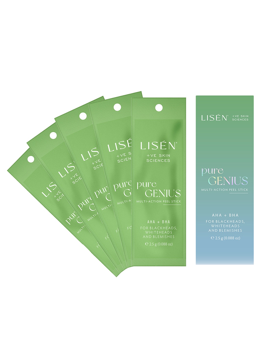 

LISEN Set of 5 Pure Genius Multi-Action Peeling Stick with Lactic Acid 2.5 g each, Green
