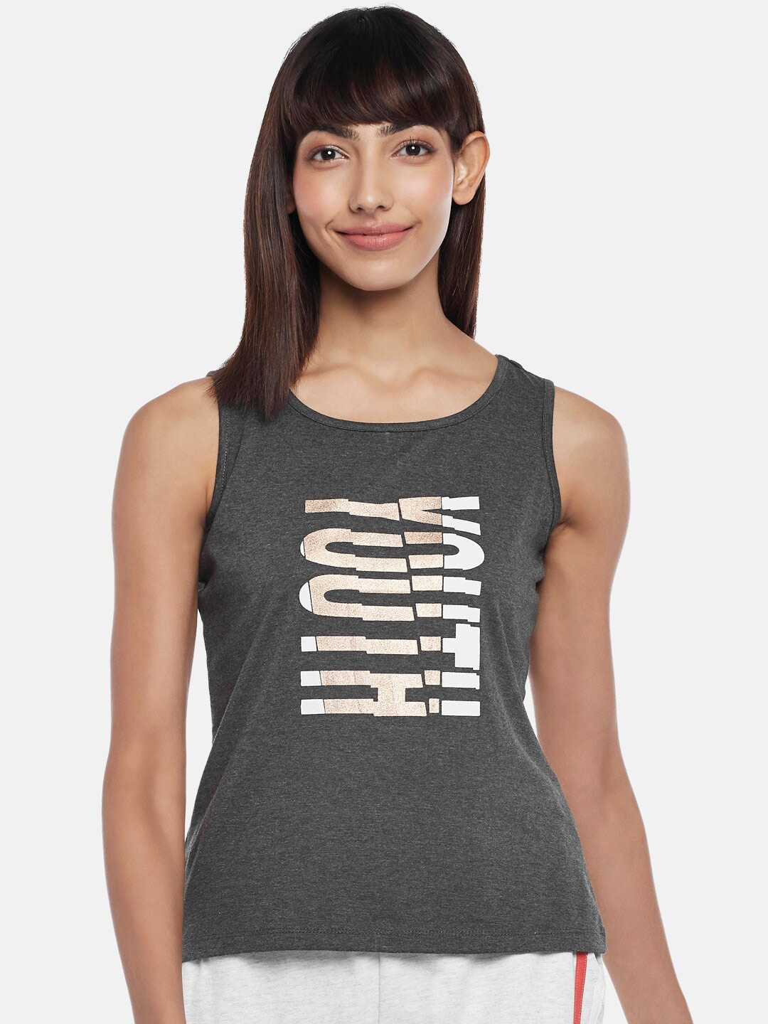 

Ajile by Pantaloons Charcoal Print Cotton Tank Top
